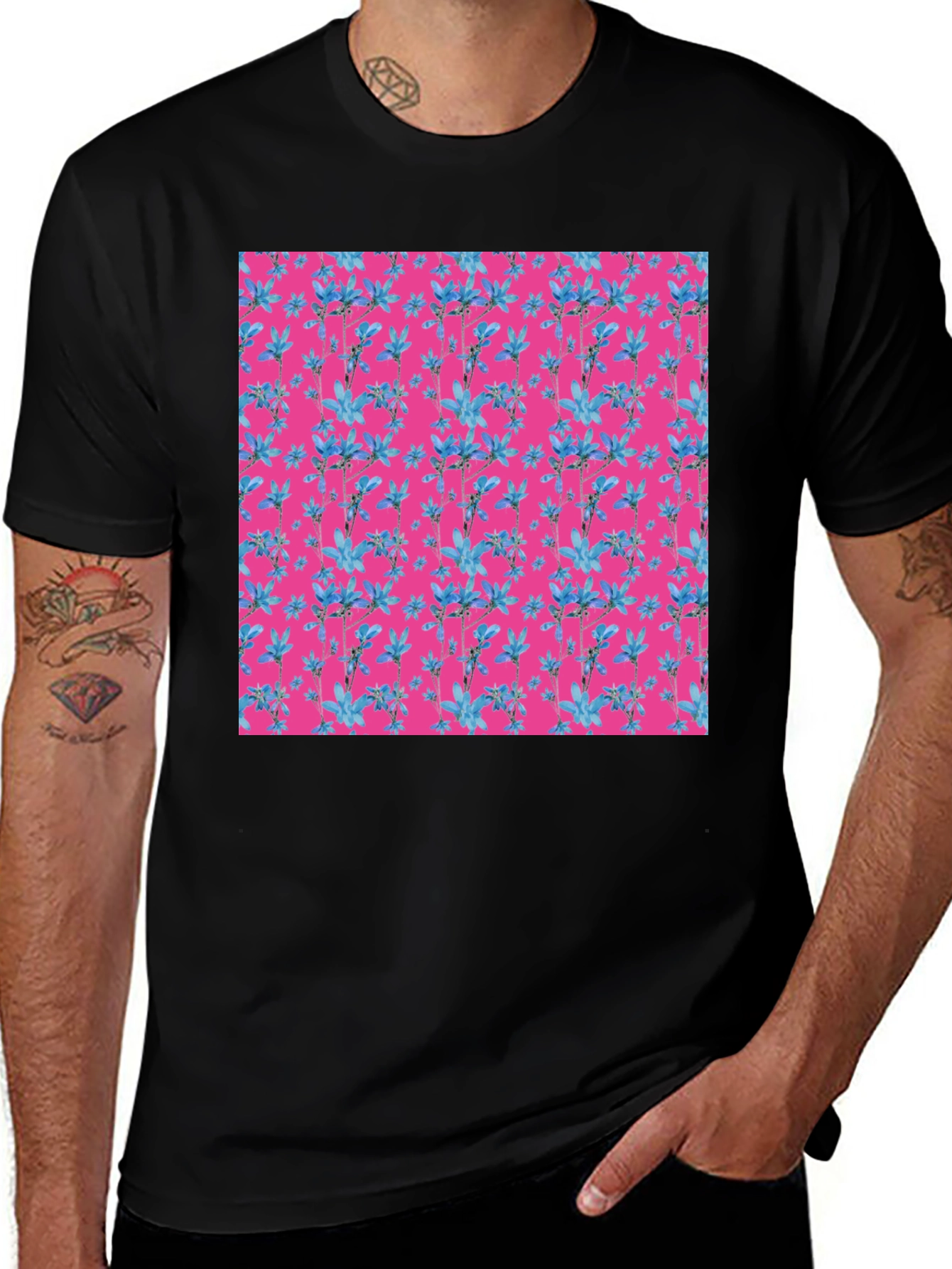 Variant 7 of Floral Pattern Black T-Shirt