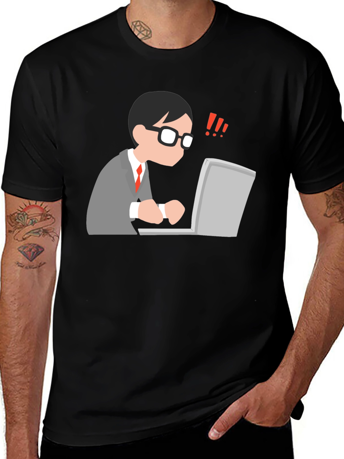 Black T-Shirt with Animated Computer User Design