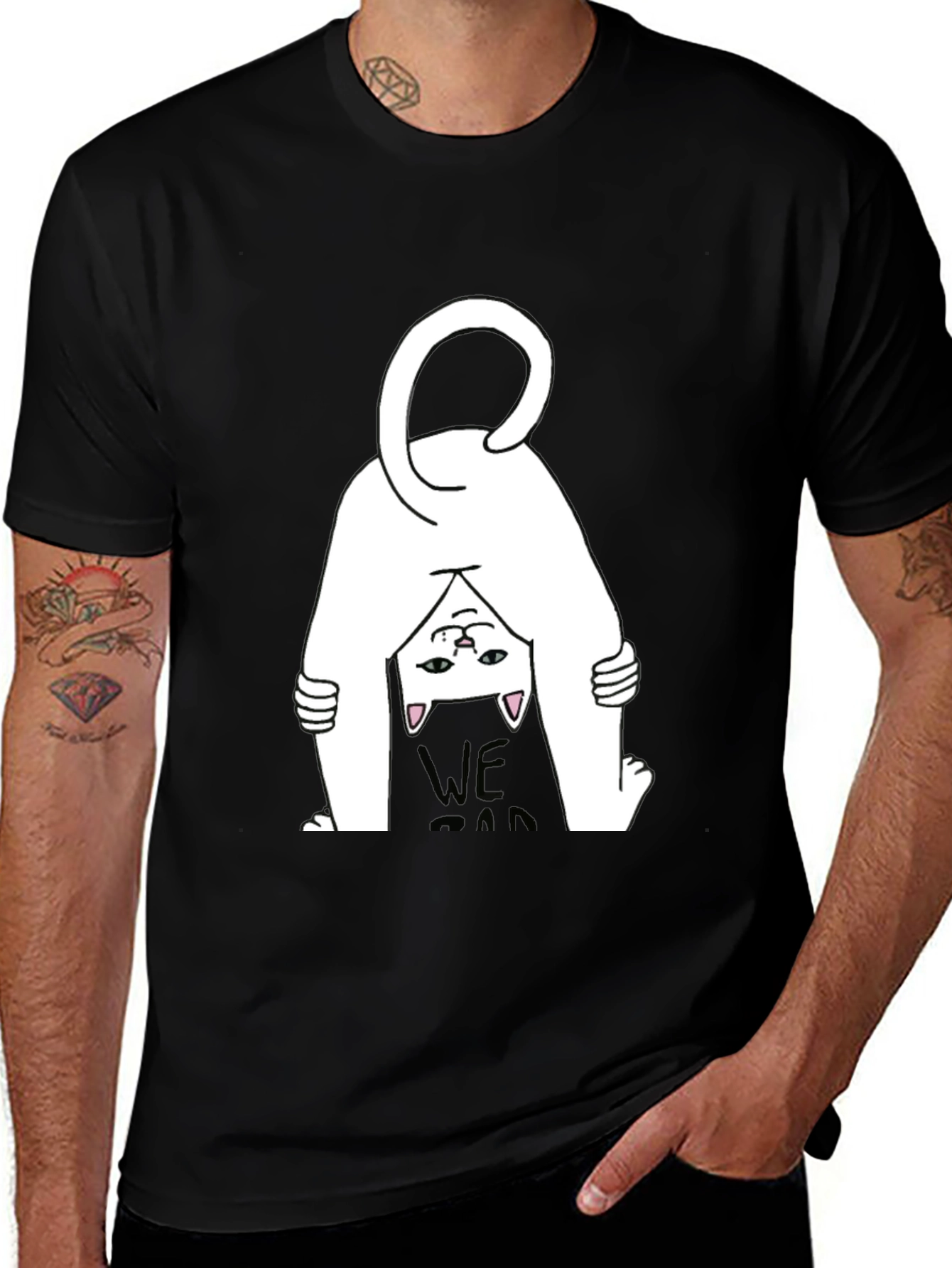 Variant 12 of Funny Cat Graphic T-Shirt - Black