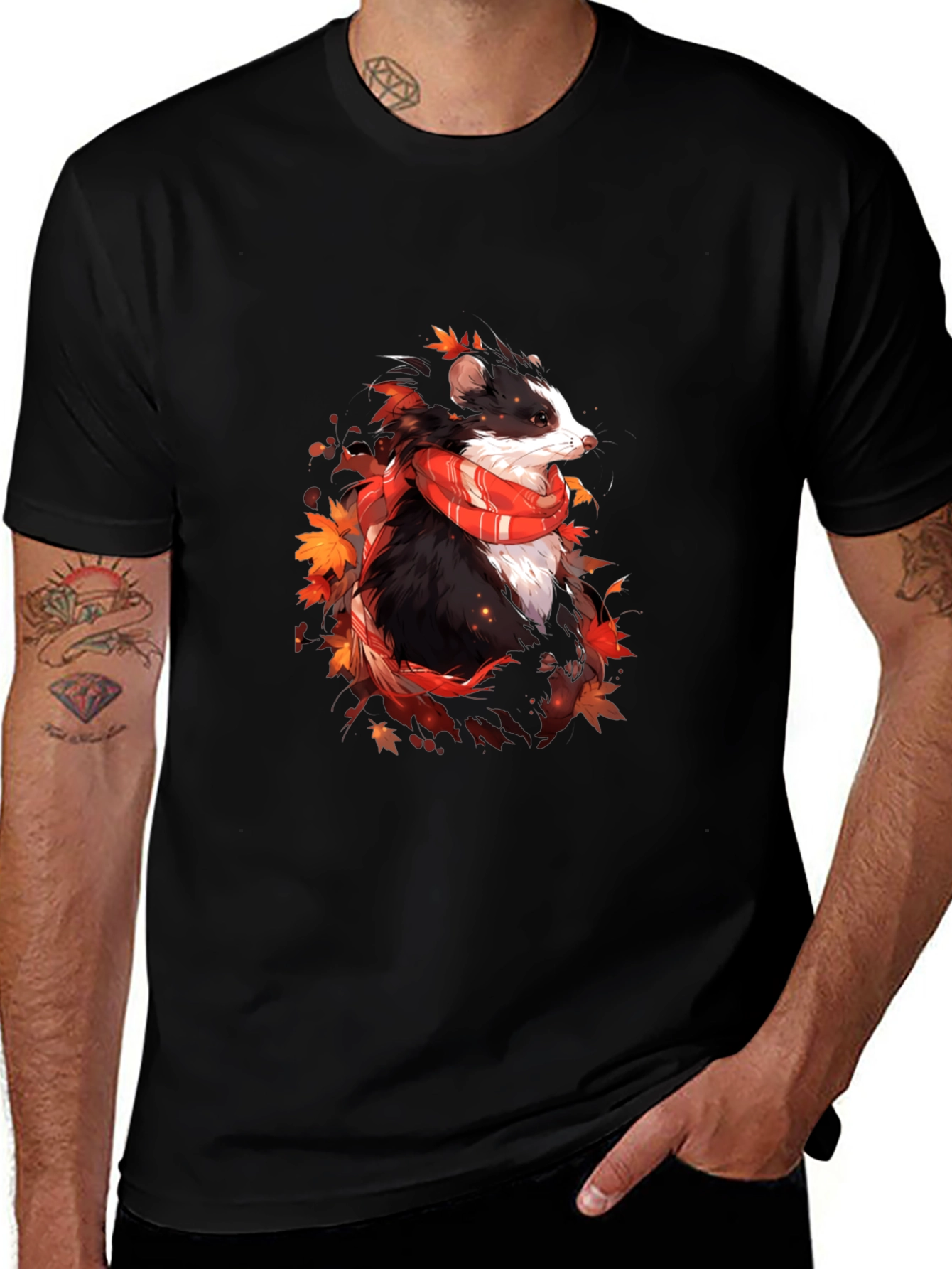 Variant 6 of Whimsical Badger Graphic Tee - Autumn Scarf Design