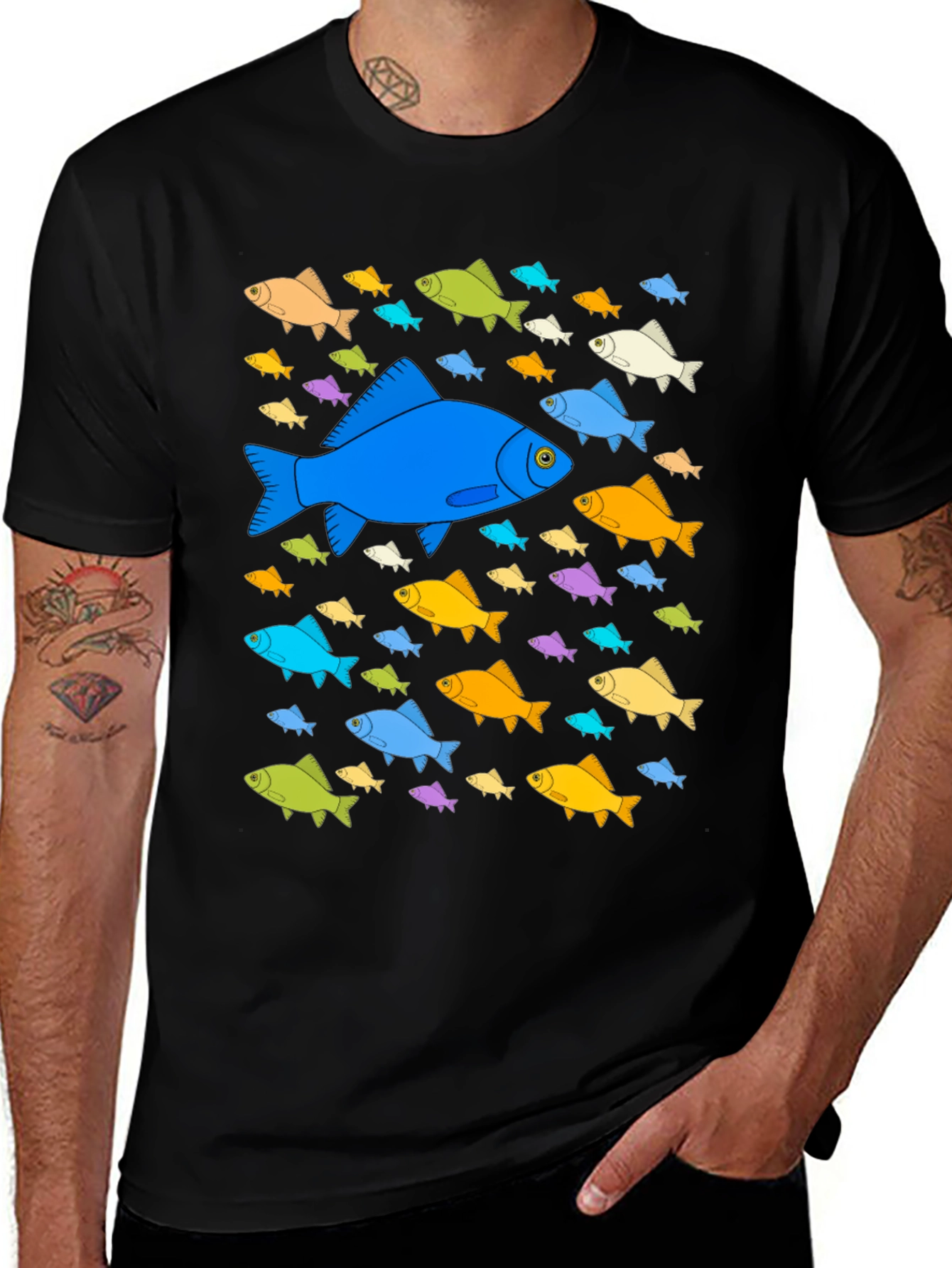 Variant 19 of School of Fish Graphic Black T-Shirt