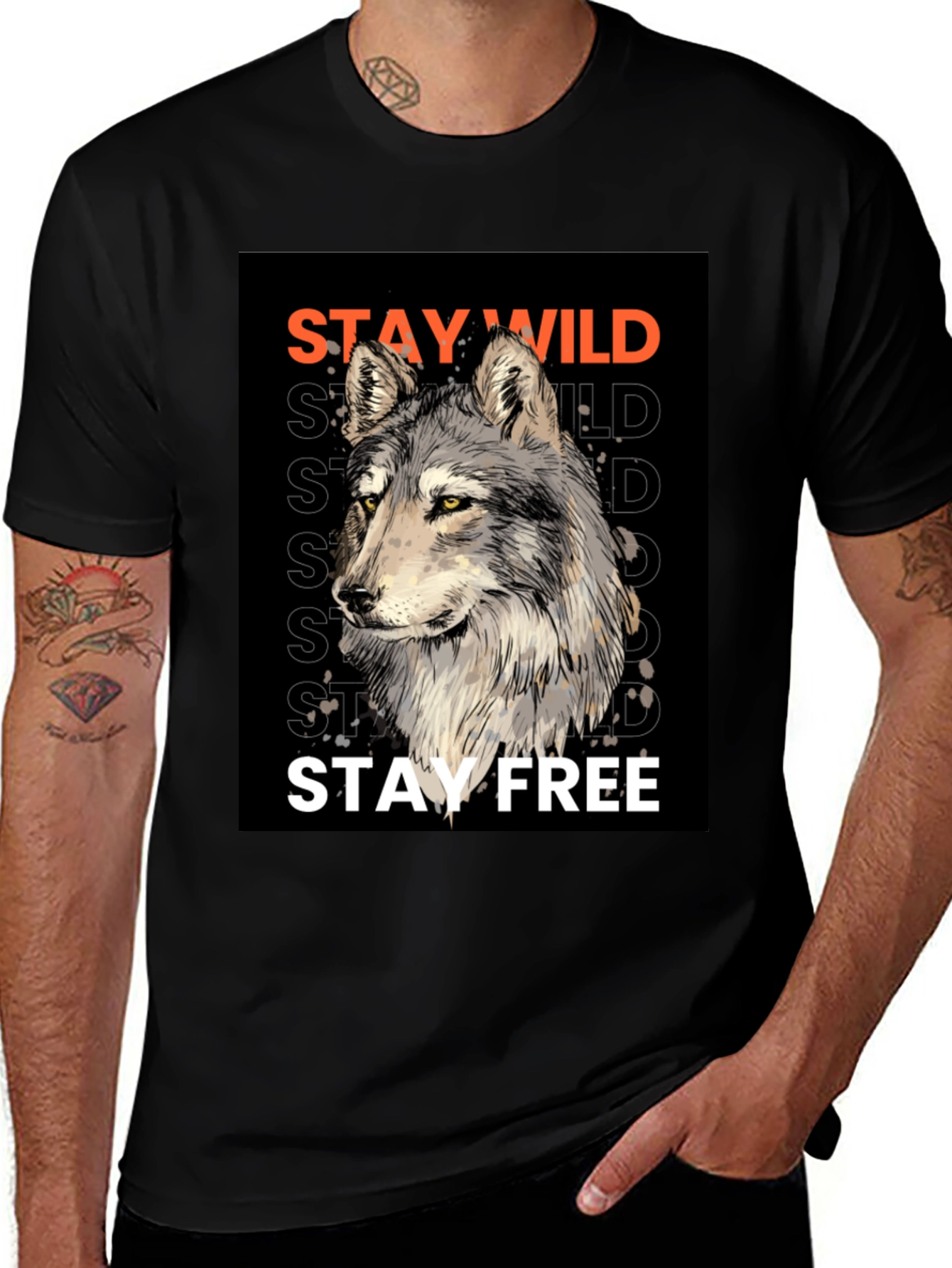 Variant 19 of Stay Wild Wolf Graphic Tee - Mens