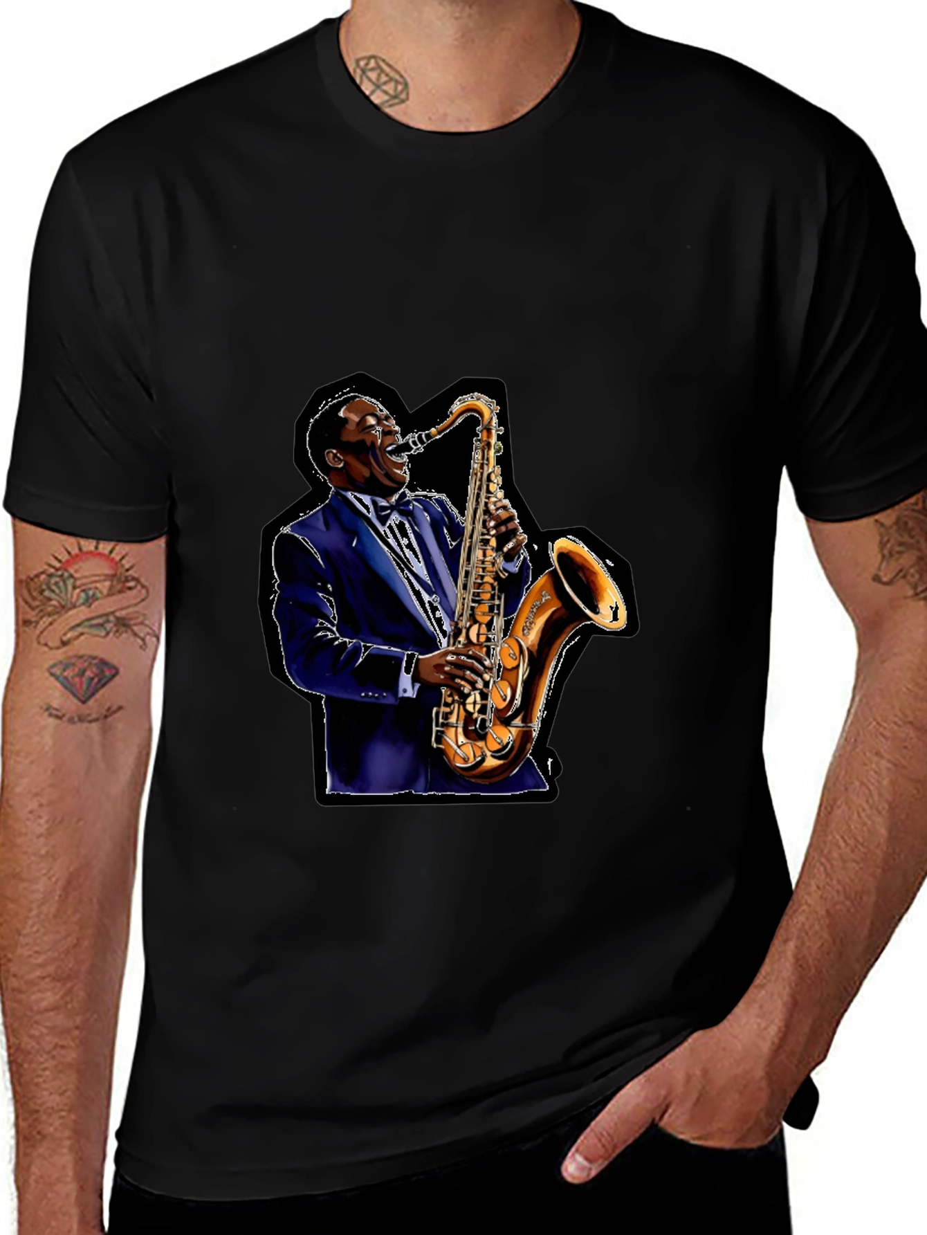 Variant 12 of Jazz Saxophone Player Black T-Shirt