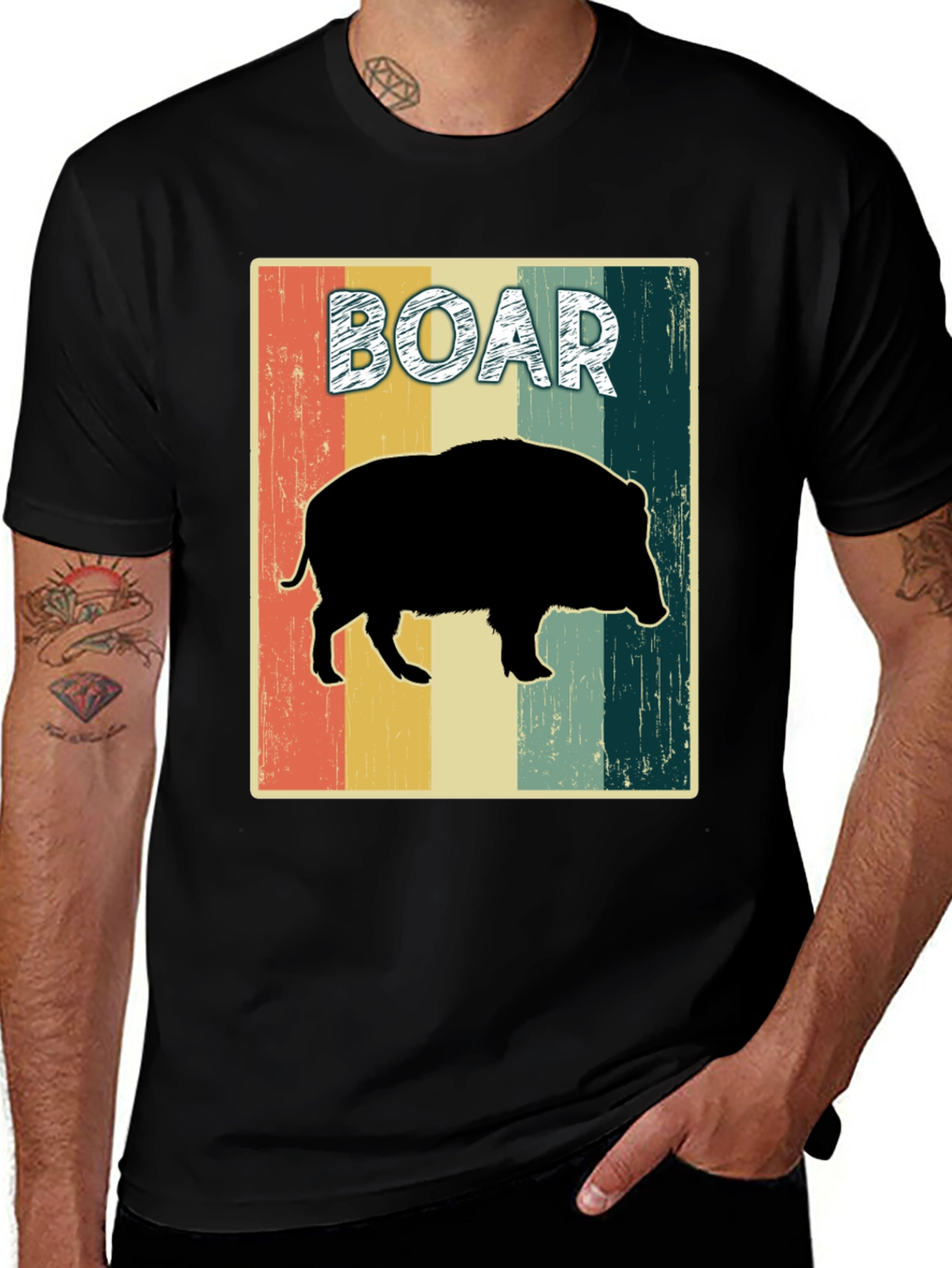 Variant 23 of Vintage Style Boar Graphic Tee - Black