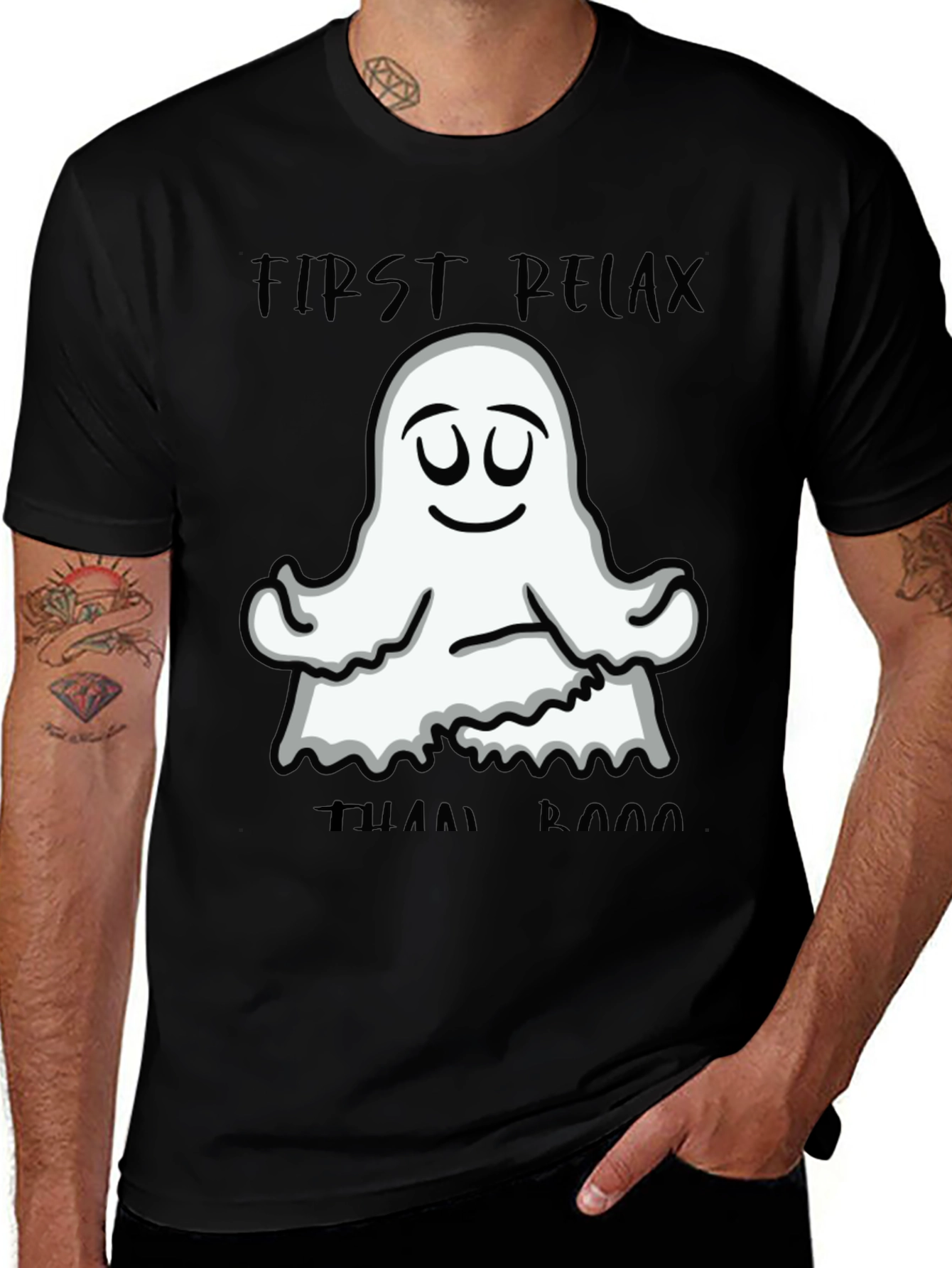 Variant 23 of Relax Ghost Graphic T-Shirt - Halloween Yoga Tee