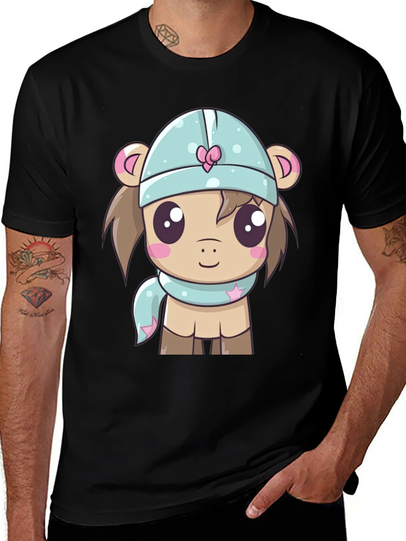 Variant 14 of Cute Cartoon Animal Black T-Shirt