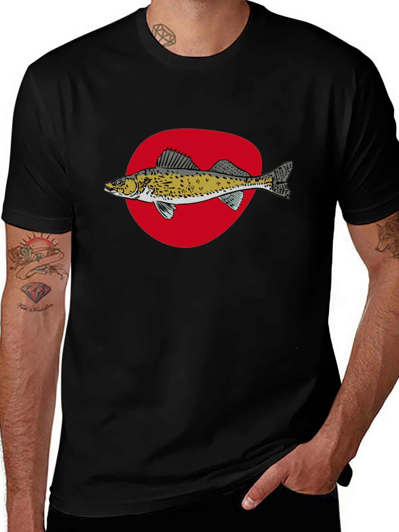 Variant 29 of Fish Graphic T-Shirt - Black Cotton Tee