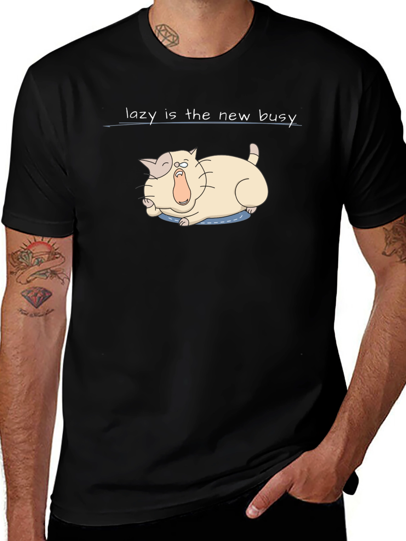 Variant 3 of Lazy is the New Busy Tee - Funny Cat Graphic T-Shirt