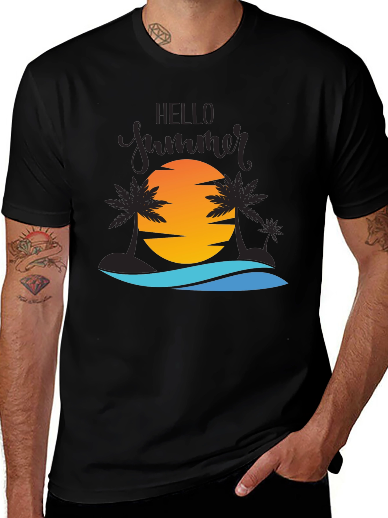 Variant 30 of Hello Summer Graphic Tee - Black Beach T-Shirt