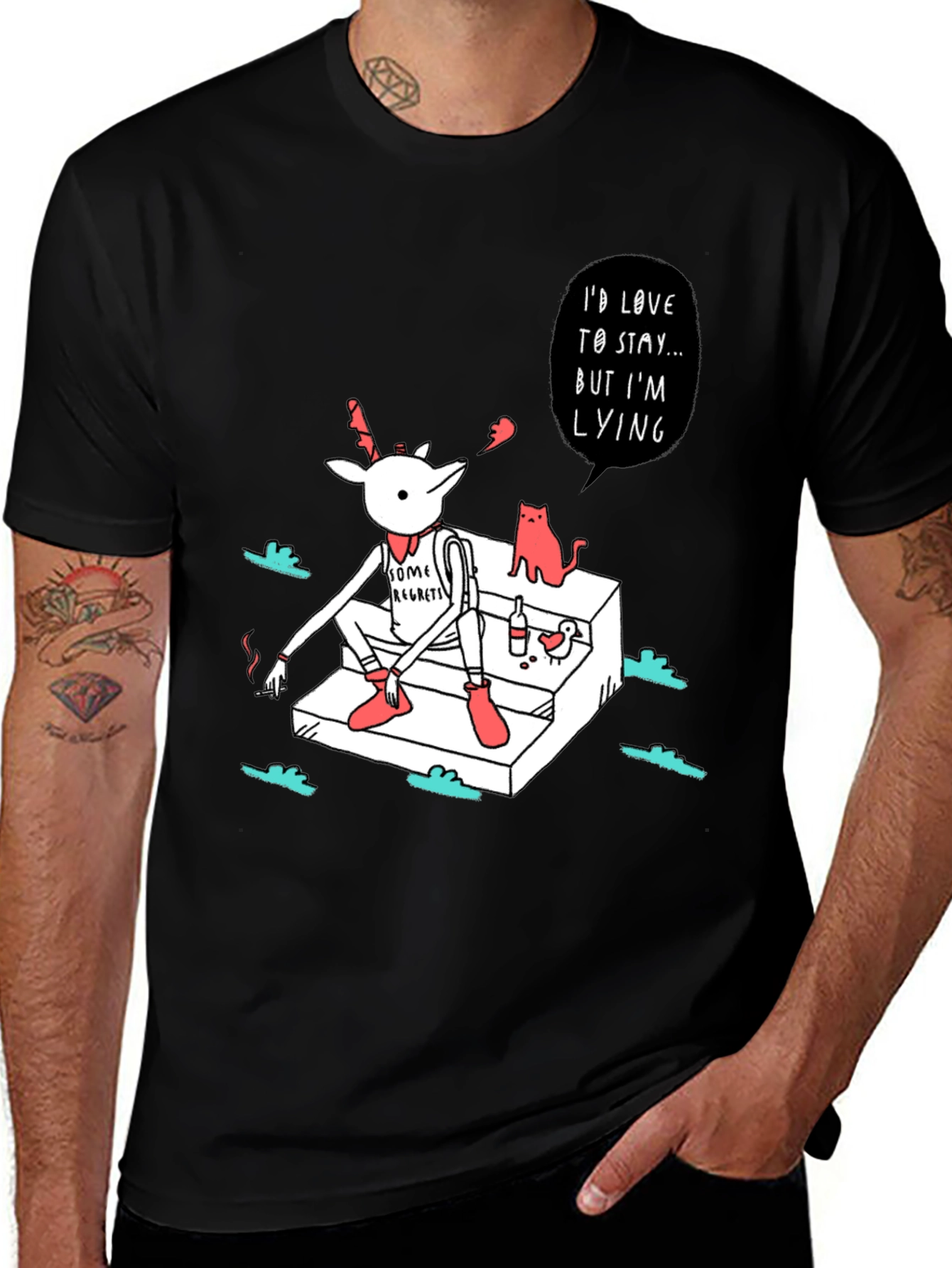 Regretful Deer T-Shirt: I'd Love to Stay