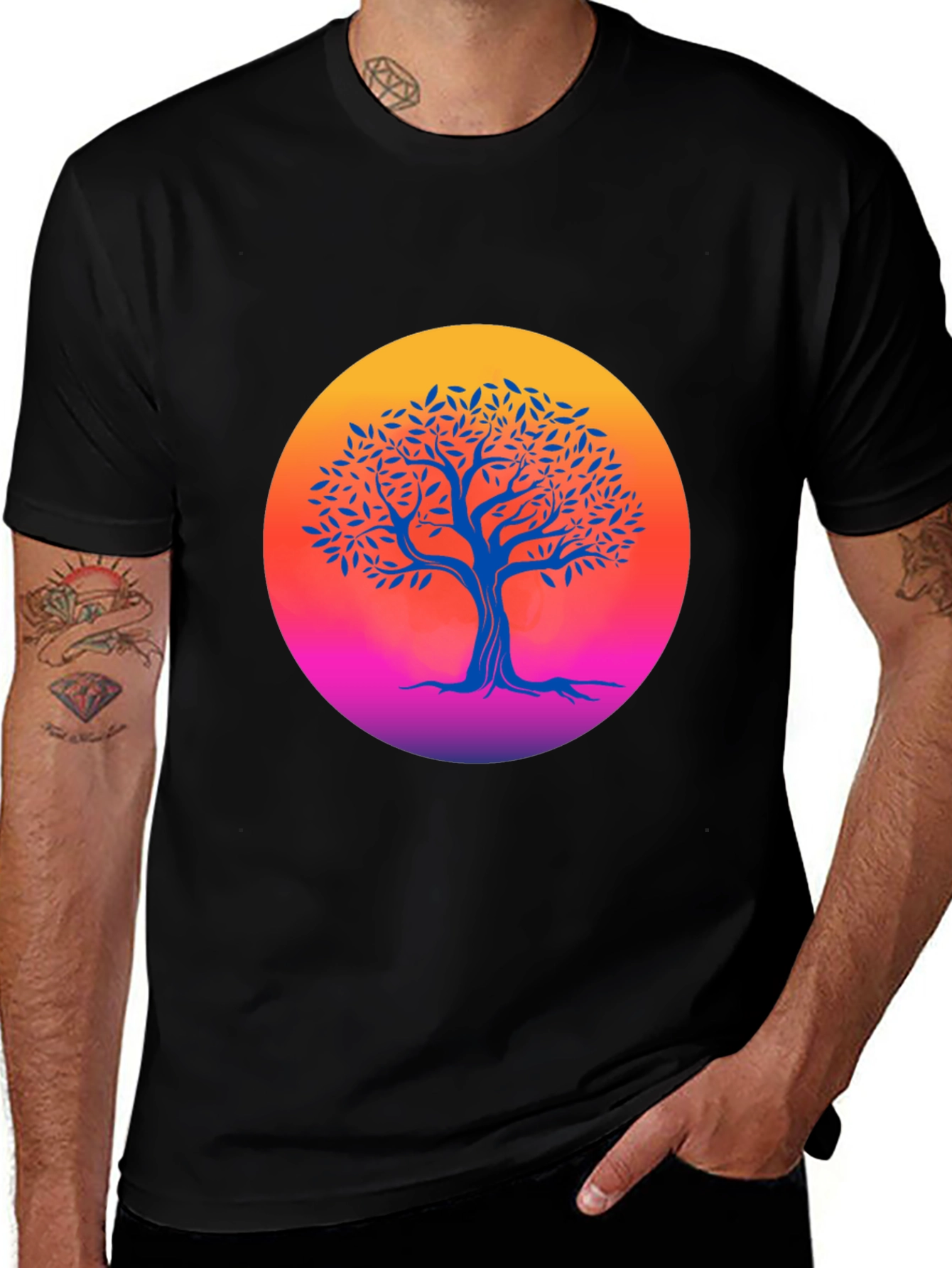 Variant 12 of Tree of Life Graphic Tee - Black Cotton Blend Shirt
