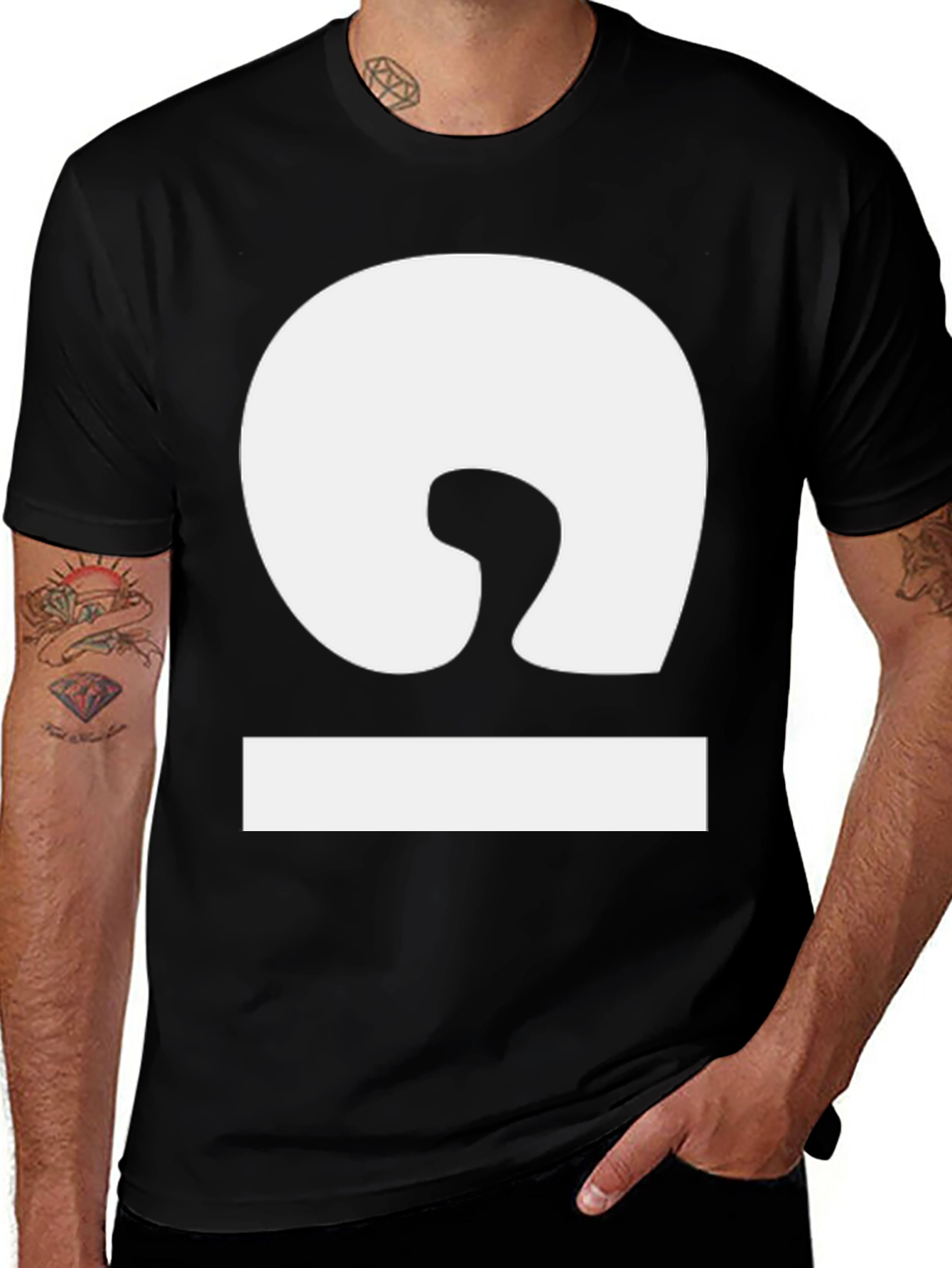 Variant 13 of Modern Minimalist White Symbol Black T-Shirt