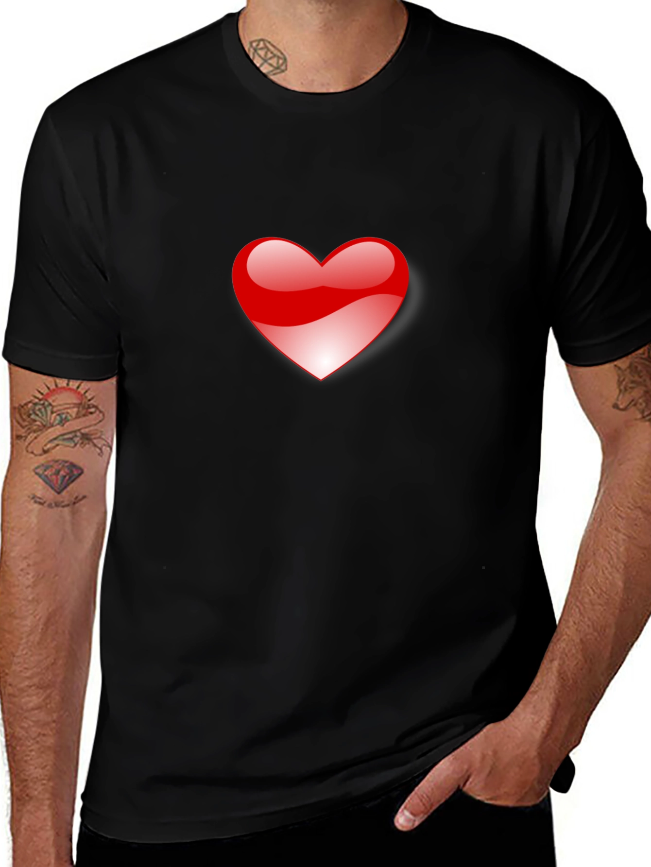 Heart Graphic Black T-Shirt for Men