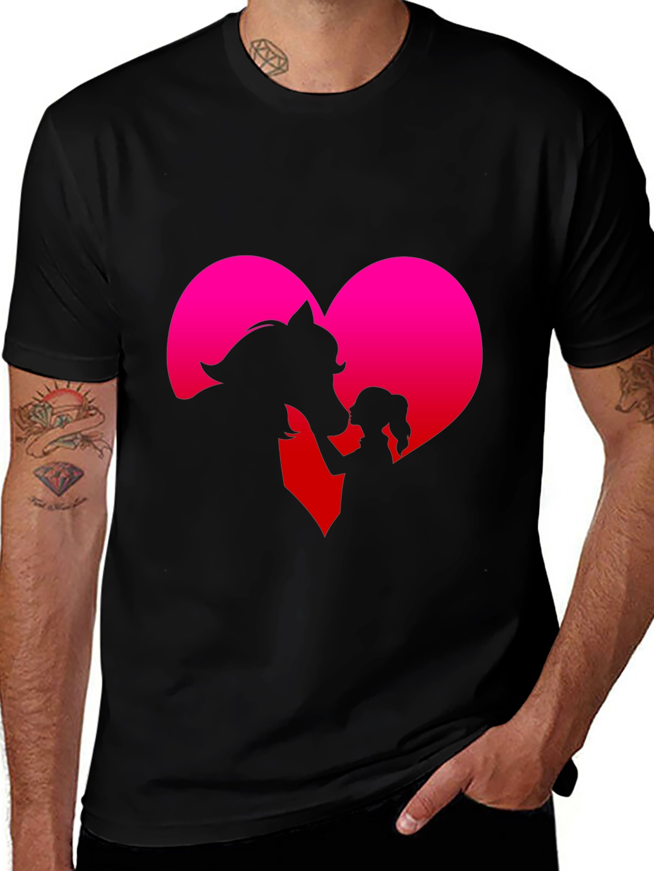 Variant 28 of Heart Horse & Girl Black T-Shirt
