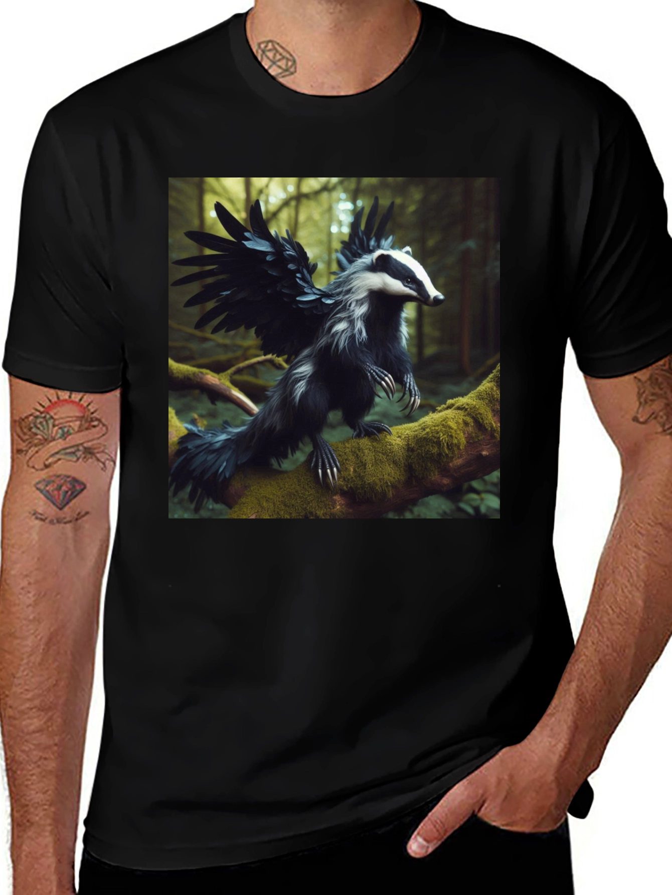 Variant 24 of Winged Badger Graphic Tee - Unique Animal Art Shirt