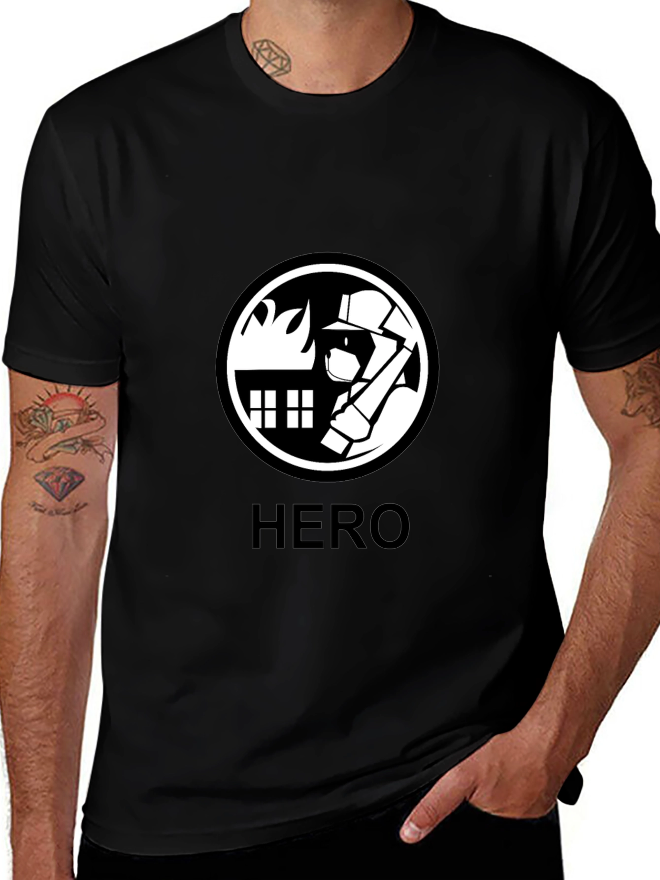 Firefighter Hero Graphic Tee - Black Cotton