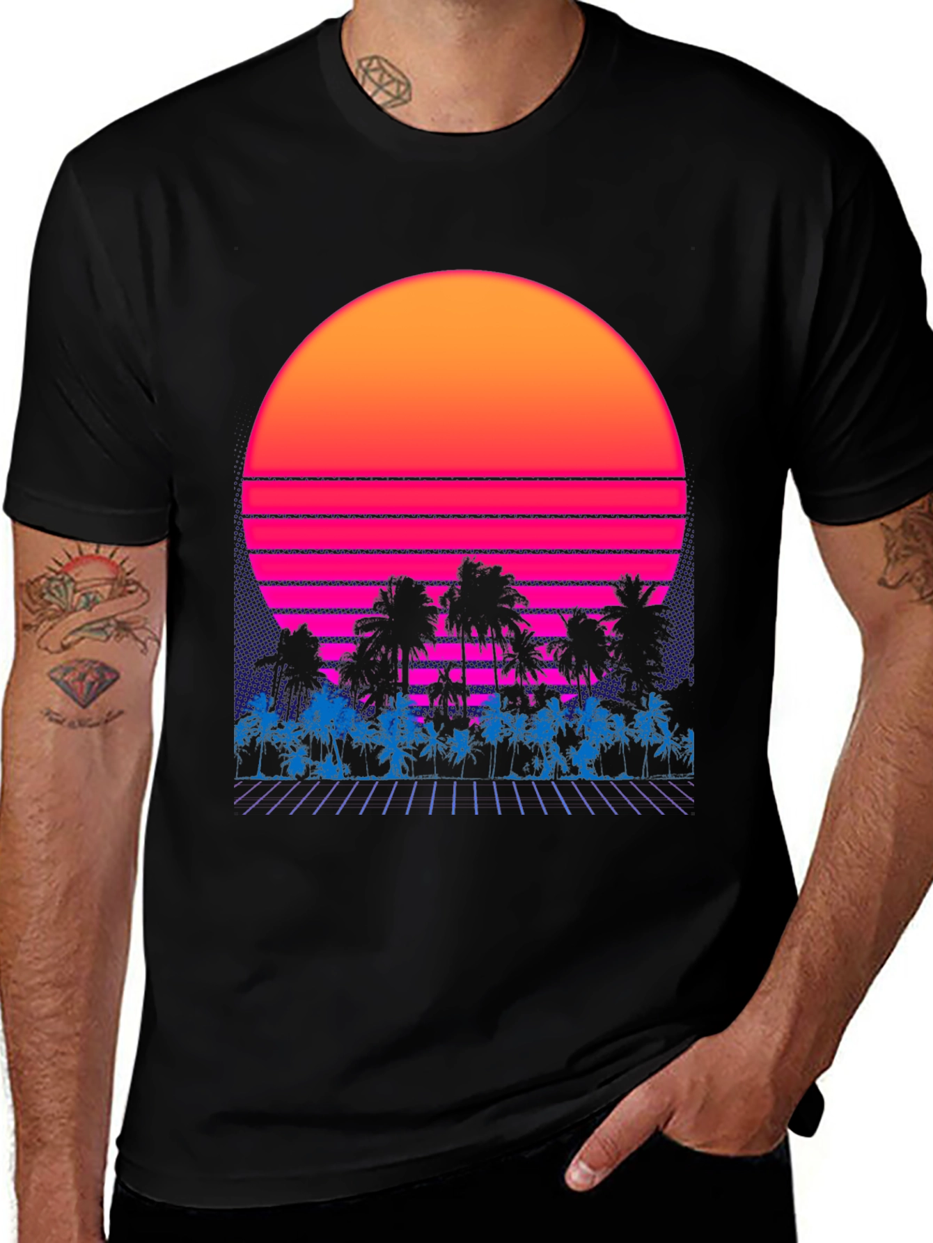 Variant 10 of Retro Sunset Palm Tree Graphic Tee