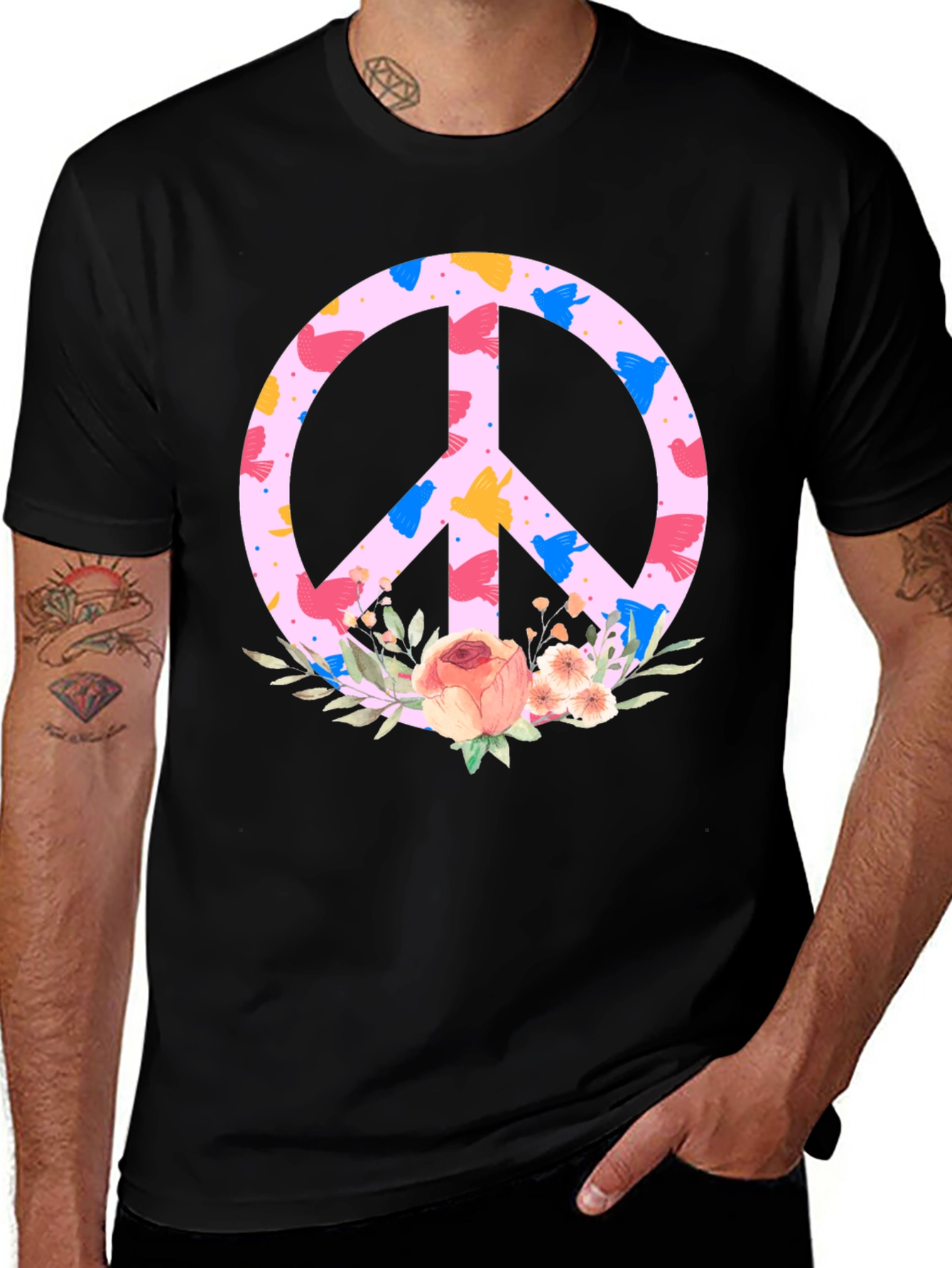 Variant 2 of Floral Peace Sign T-Shirt - Trendy Graphic Tee