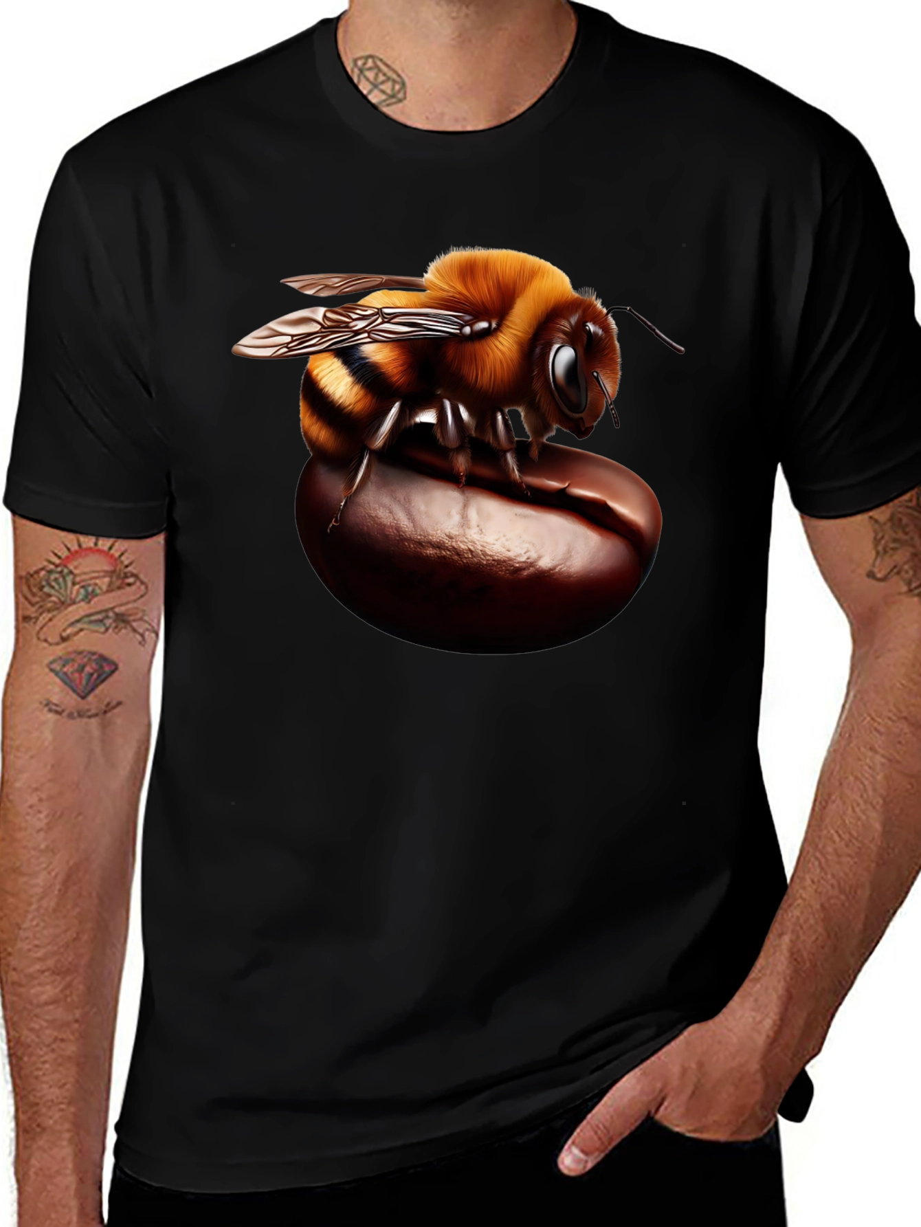 Variant 19 of Bee on Coffee Bean Graphic T-Shirt