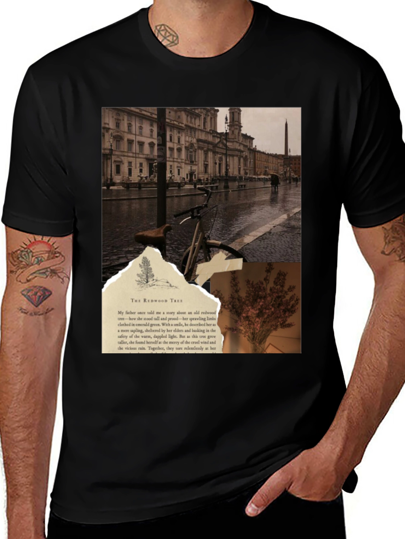 Variant 27 of Vintage Collage T-Shirt - Cityscape & Redwood