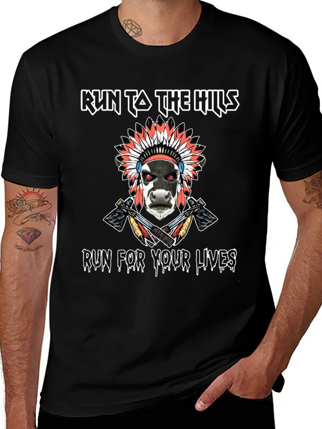 Run to the Hills Tee - Indian Cow Graphic T-Shirt