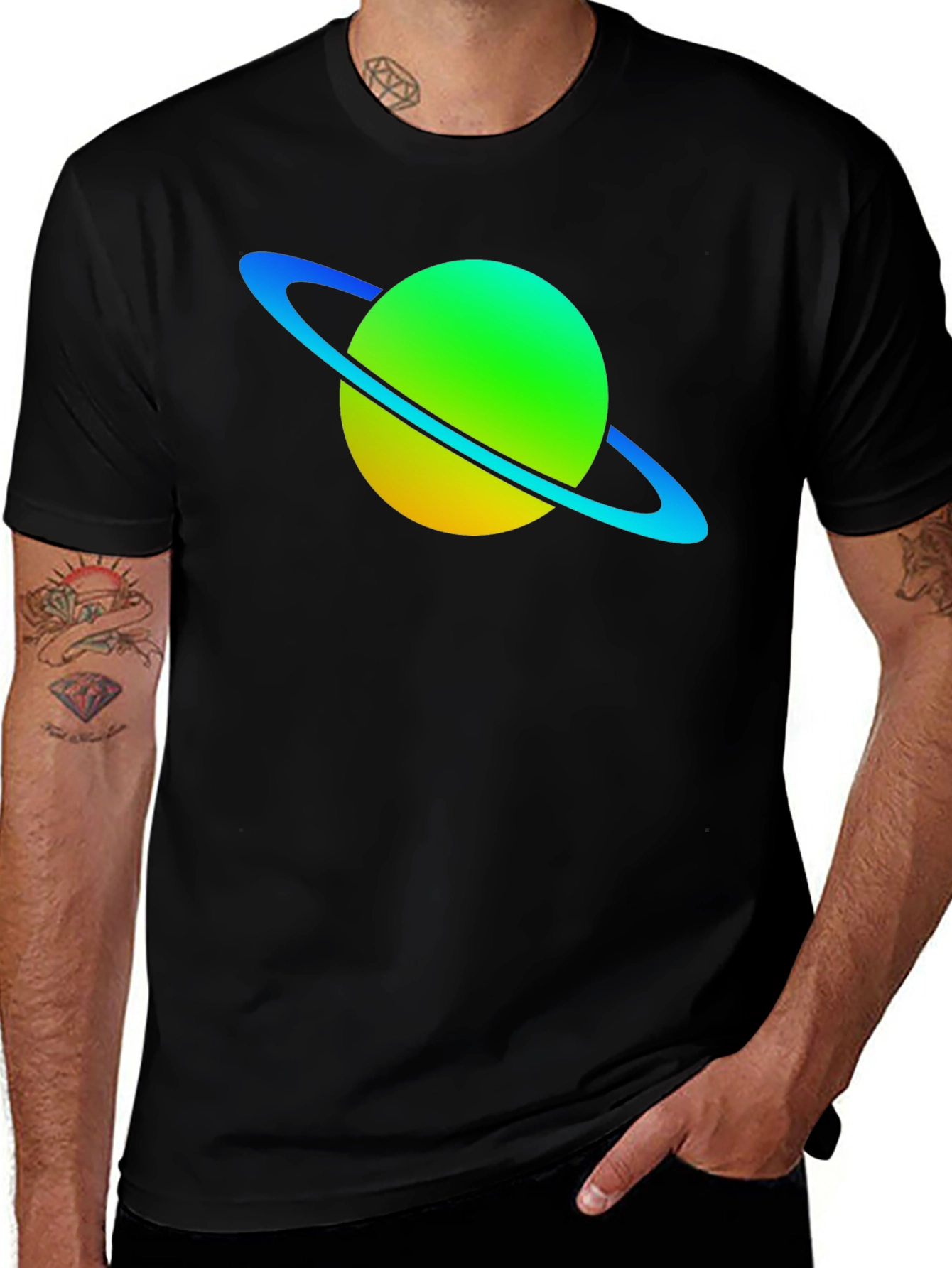 Variant 18 of Saturn Graphic T-Shirt - Black Crew Neck Tee