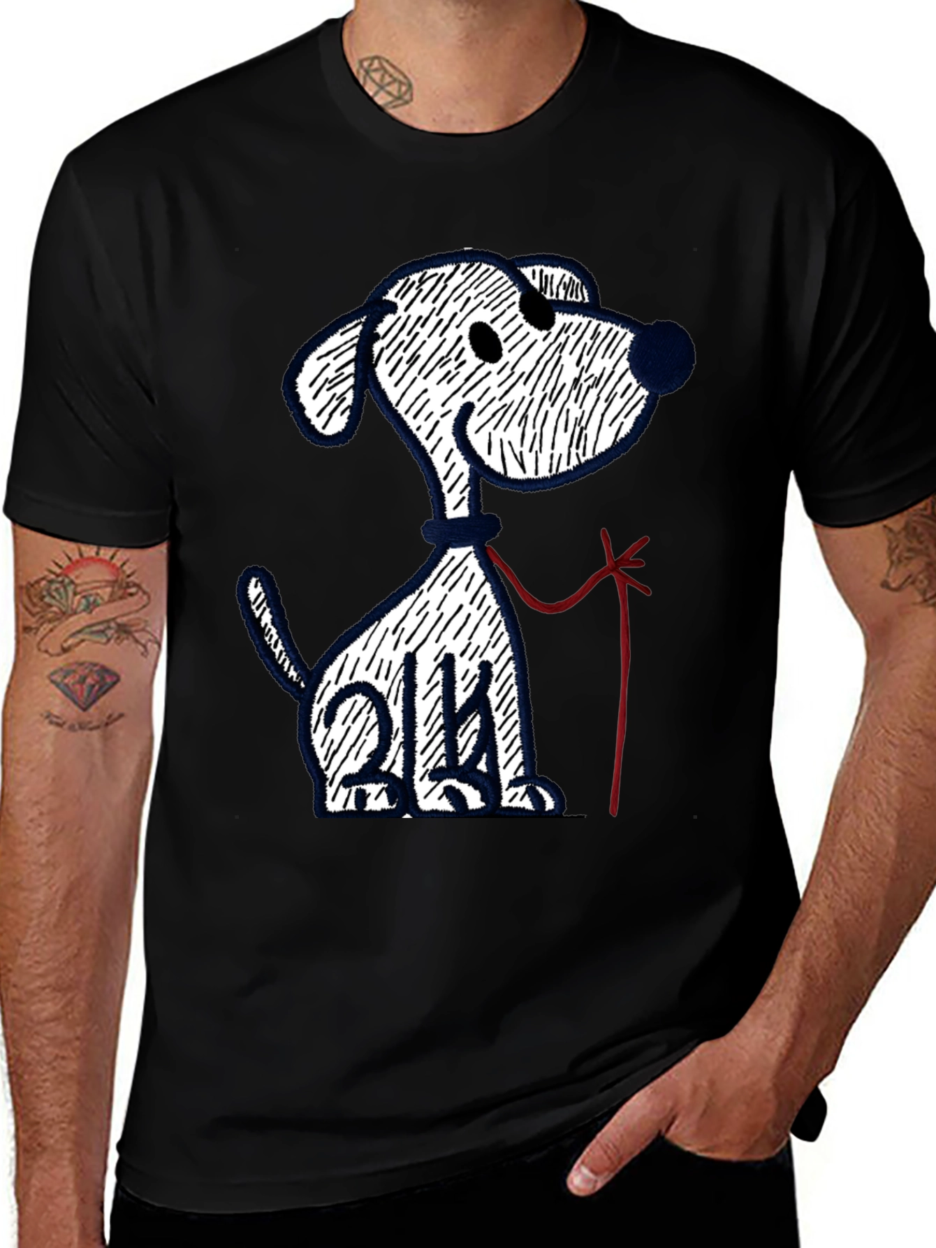 Variant 9 of Cartoon Dog Graphic Tee - Casual Black T-Shirt