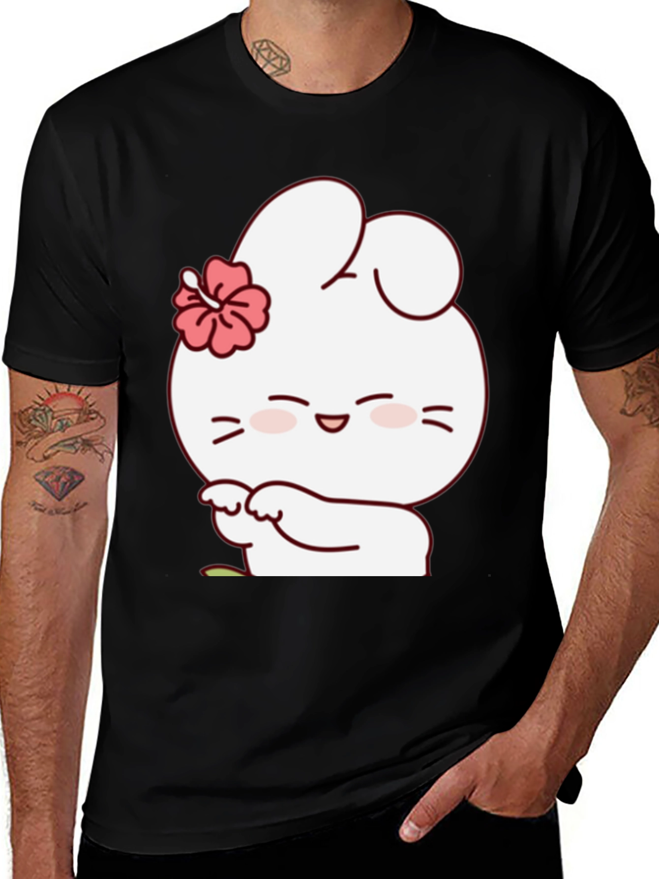 Variant 5 of Cute Cartoon Bunny T-Shirt - Black