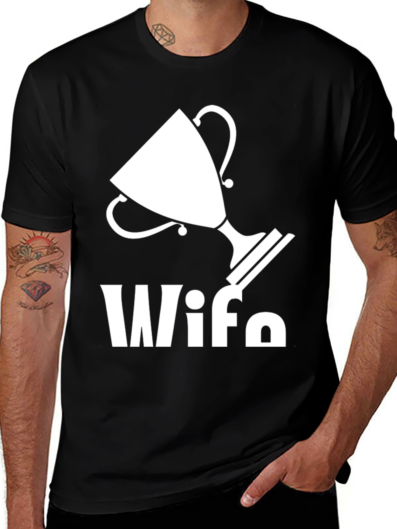 Wife Trophy Graphic Tee - Black Crew Neck Cotton T-Shirt