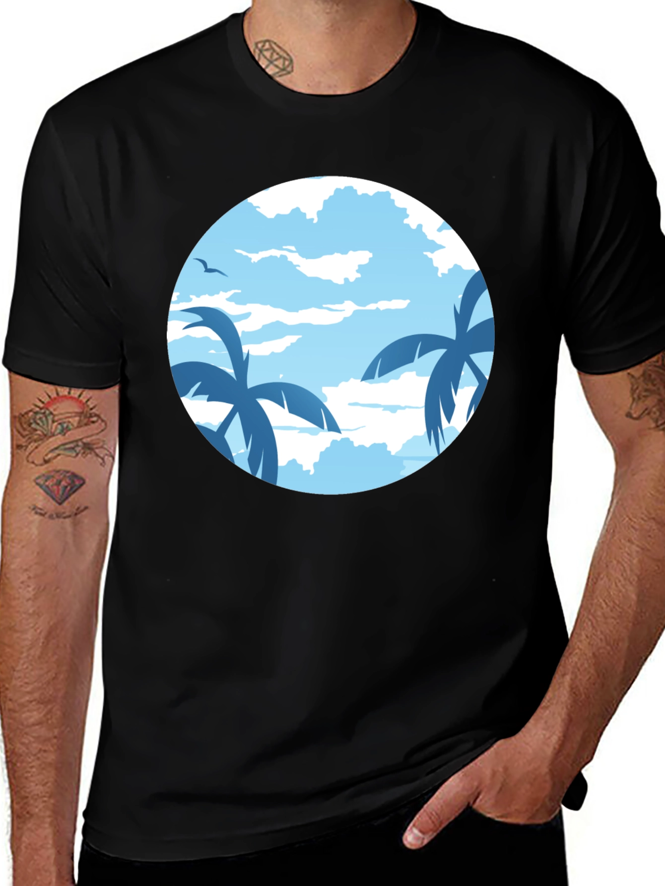 Variant 16 of Tropical Palm Tree Graphic Black T-Shirt