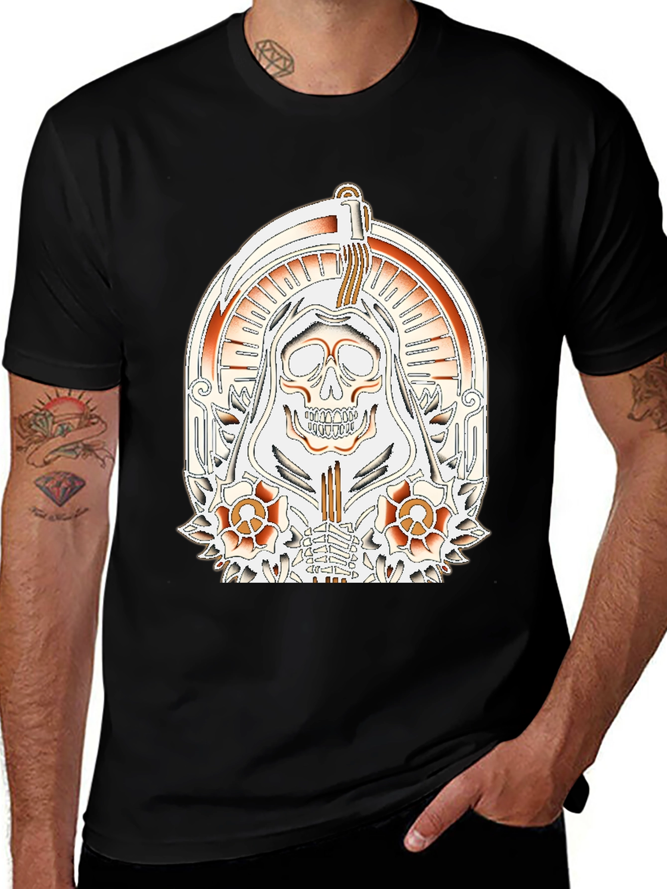 Variant 8 of Grim Reaper Tattoo Style Graphic T-Shirt