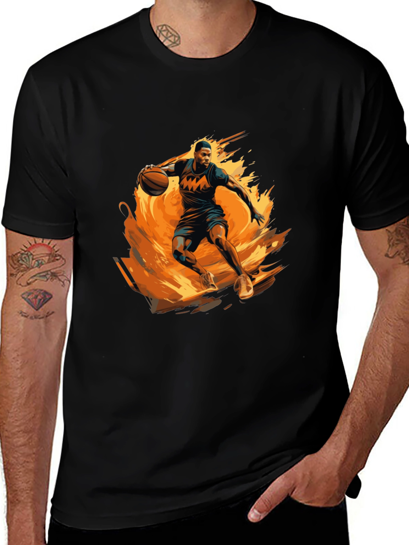 Variant 11 of Fiery Basketball Player Graphic Black T-Shirt