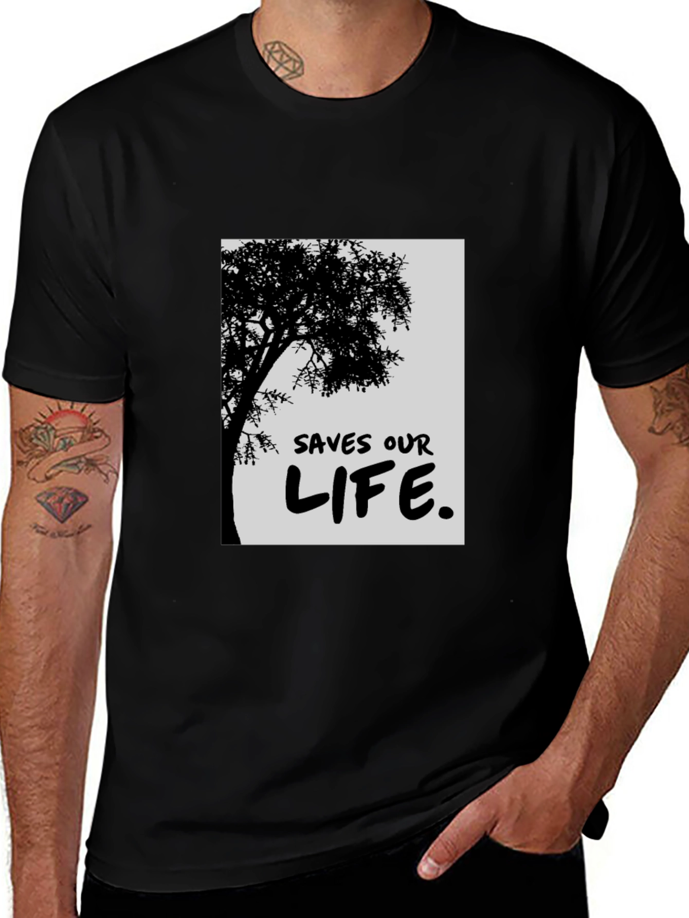 Variant 9 of Eco-Friendly Tree Saves Life Black T-Shirt