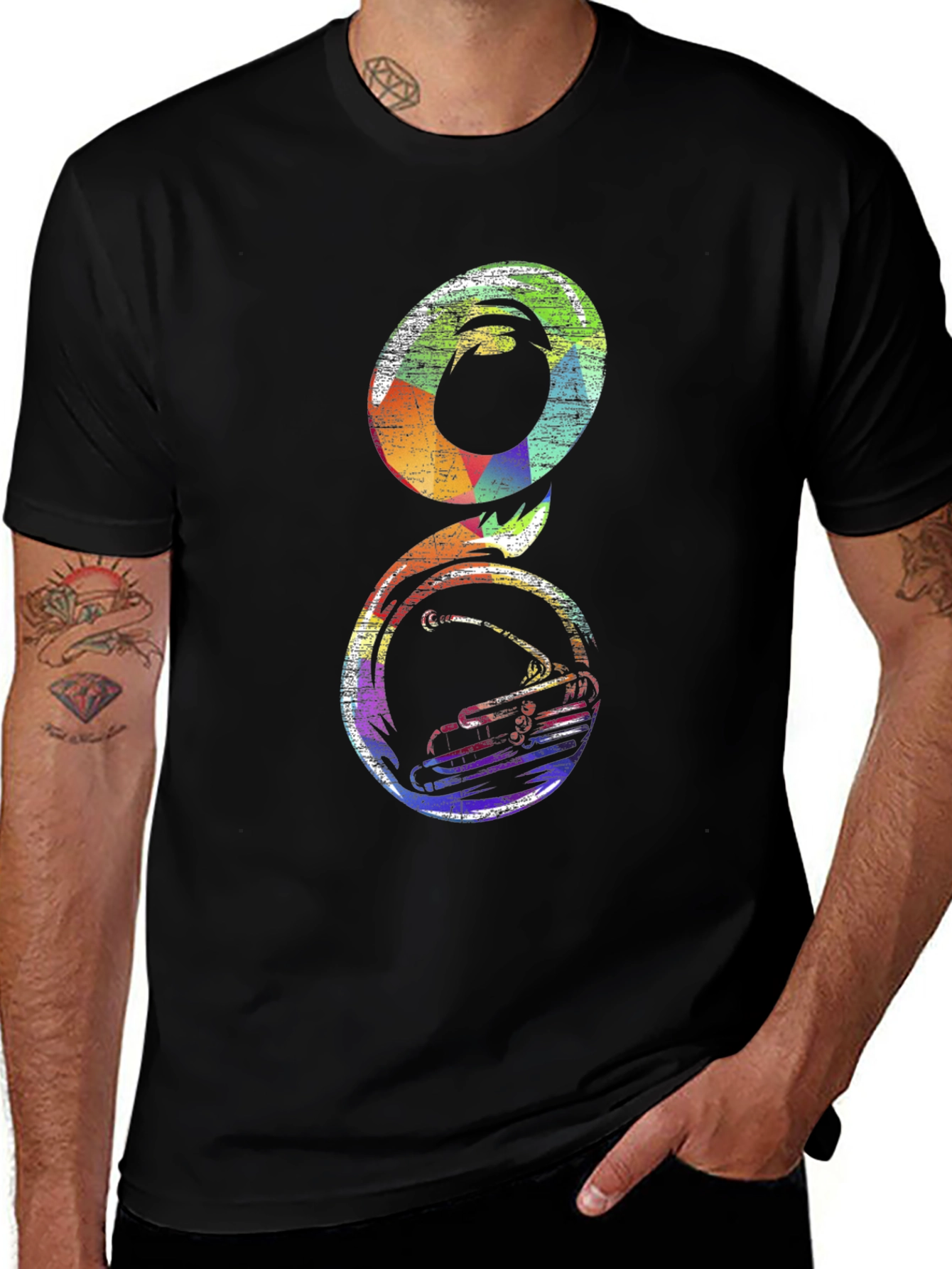 Variant 21 of Colorful Tuba Graphic Black T-Shirt