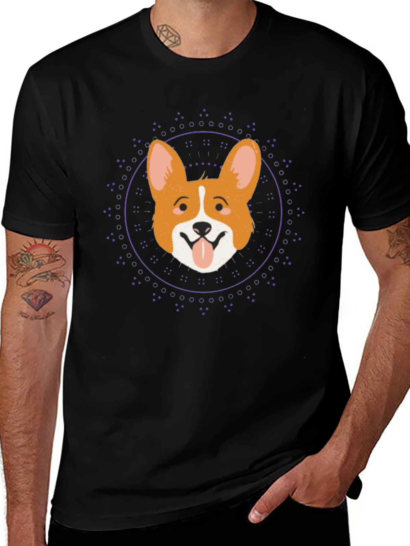 Corgi Mandala Men's Black T-Shirt