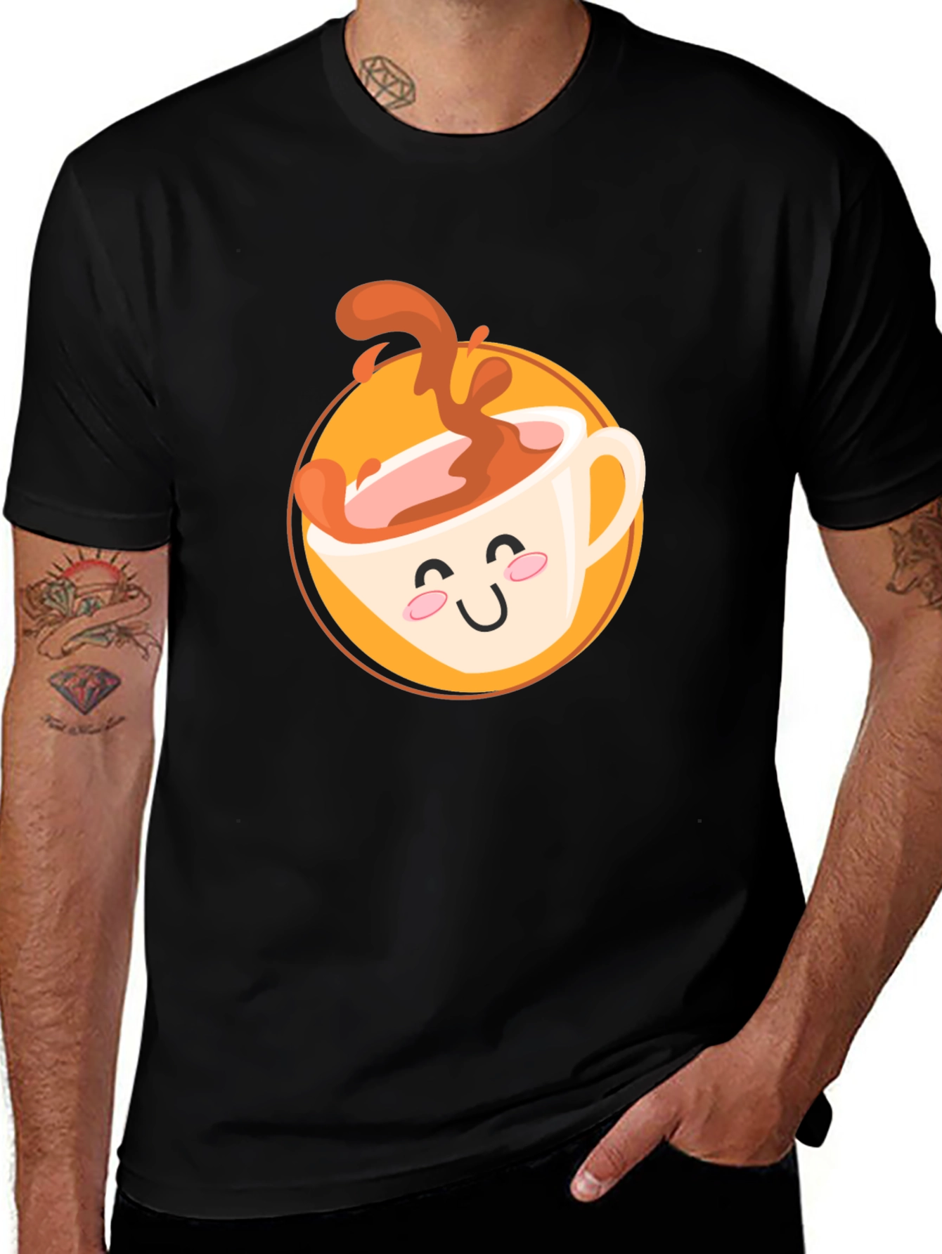 Variant 25 of Cute Coffee Cup Graphic T-Shirt - Black
