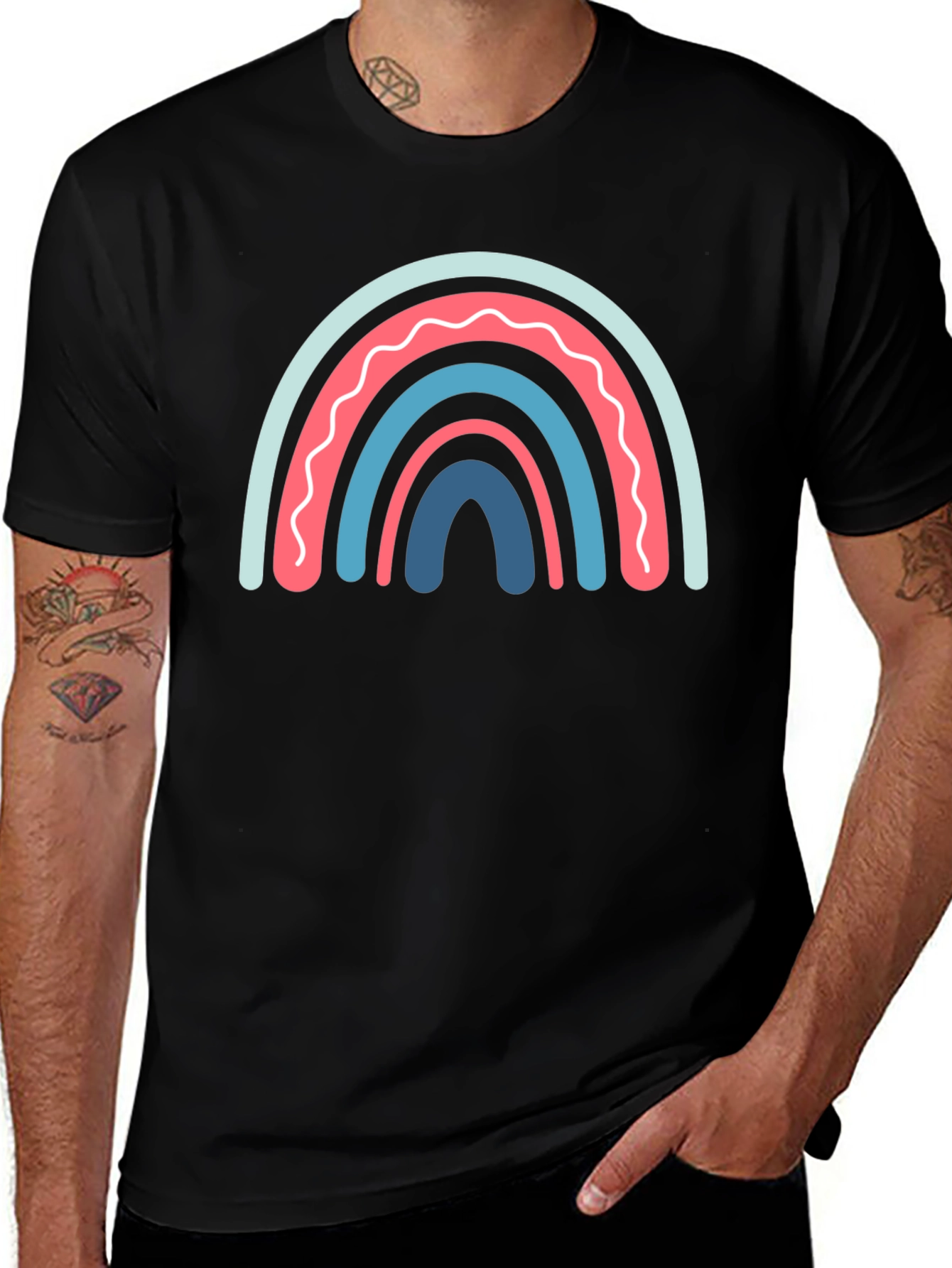 Rainbow Graphic Tee - Men's Black Cotton T-Shirt