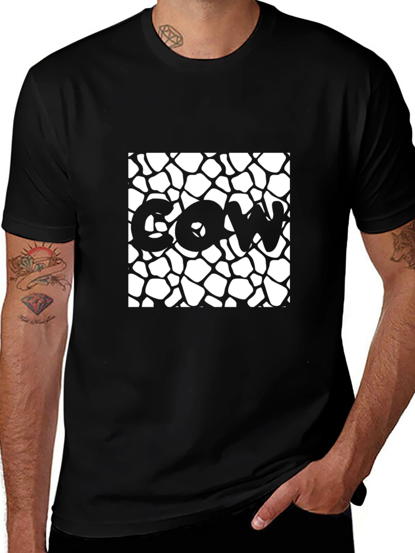 Variant 22 of Cow Print T-Shirt - Black Graphic Tee for Casual Wear