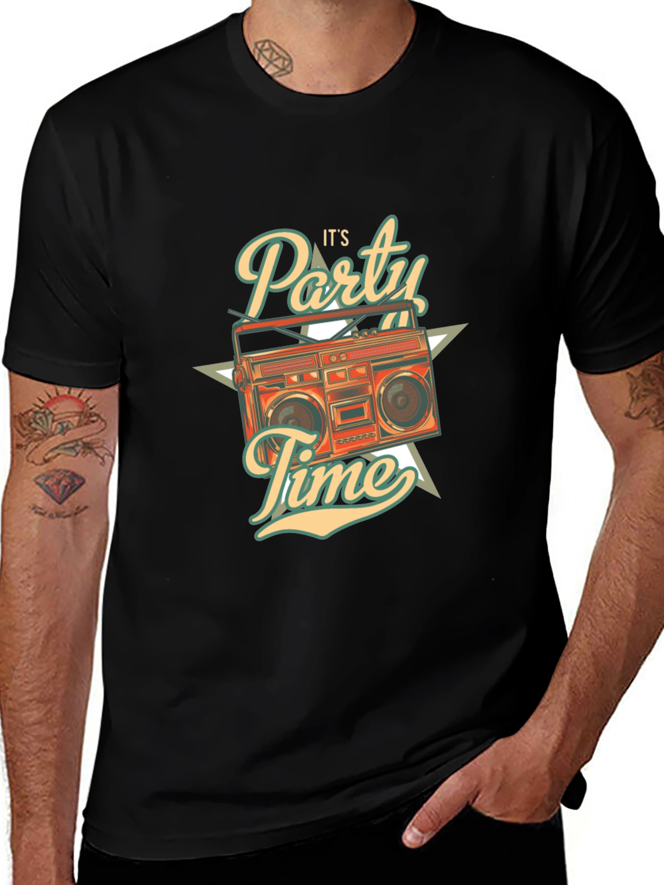 Variant 16 of Retro Party Time Graphic T-Shirt - Black