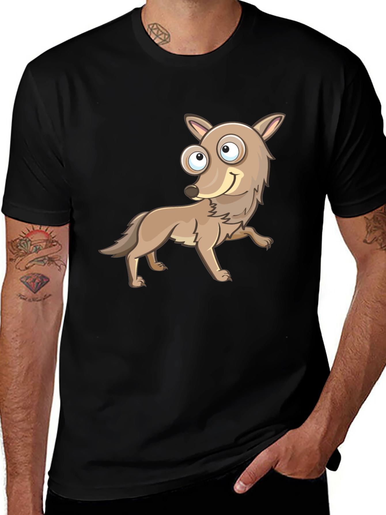 Variant 29 of Cartoon Coyote Graphic Tee - Black Casual T-Shirt