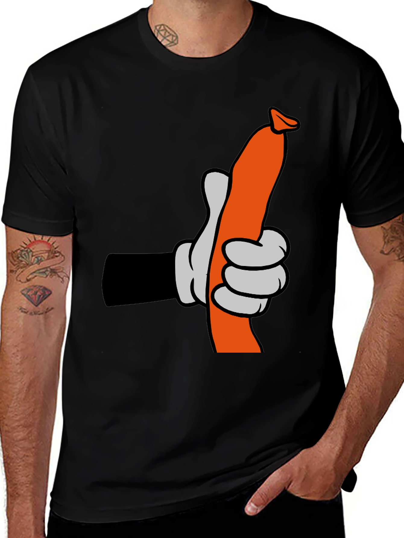 Variant 22 of Cartoon Hand Holding Sausage Graphic Tee