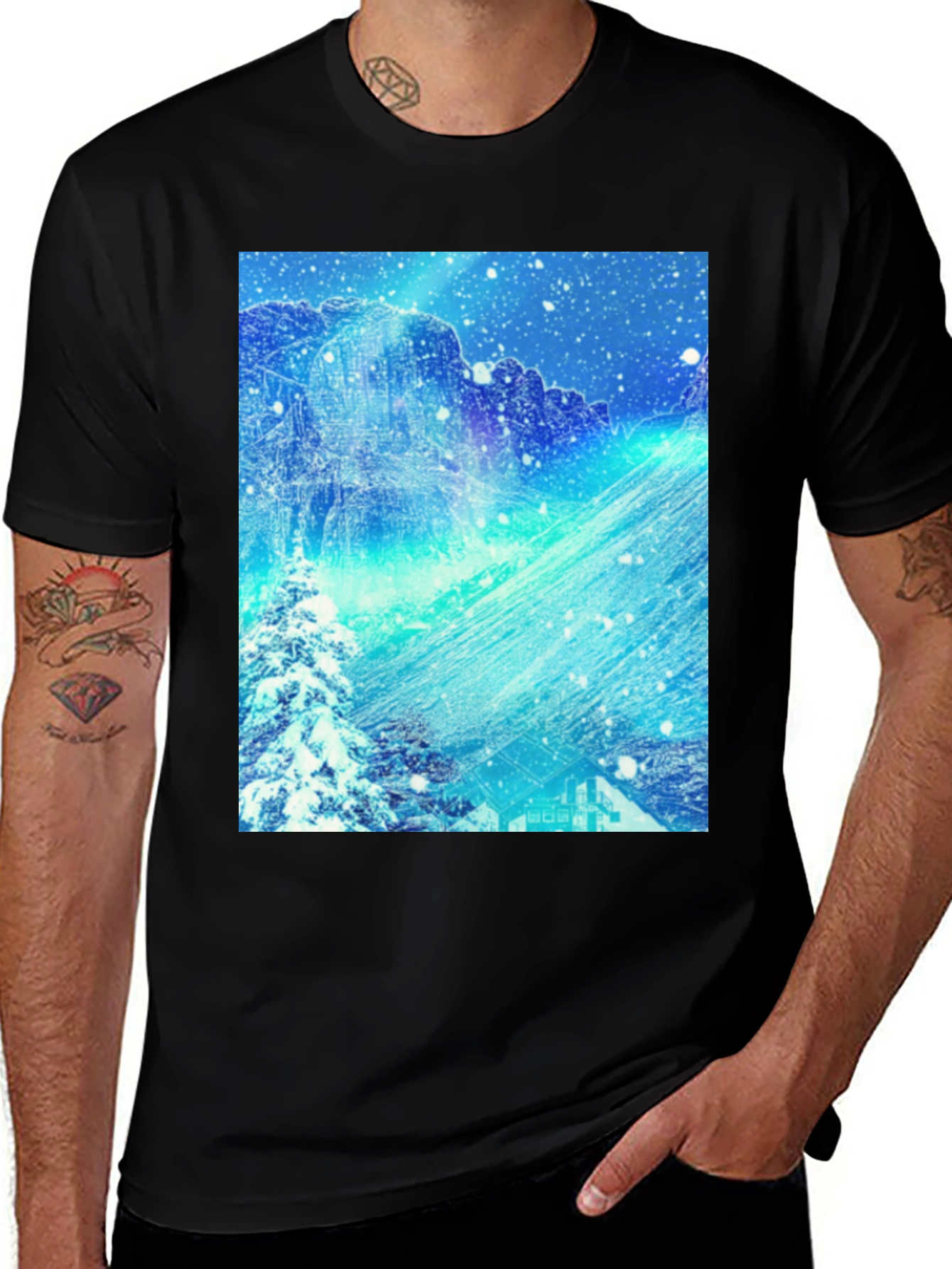 Variant 20 of Winter Scene Graphic Tee - Black