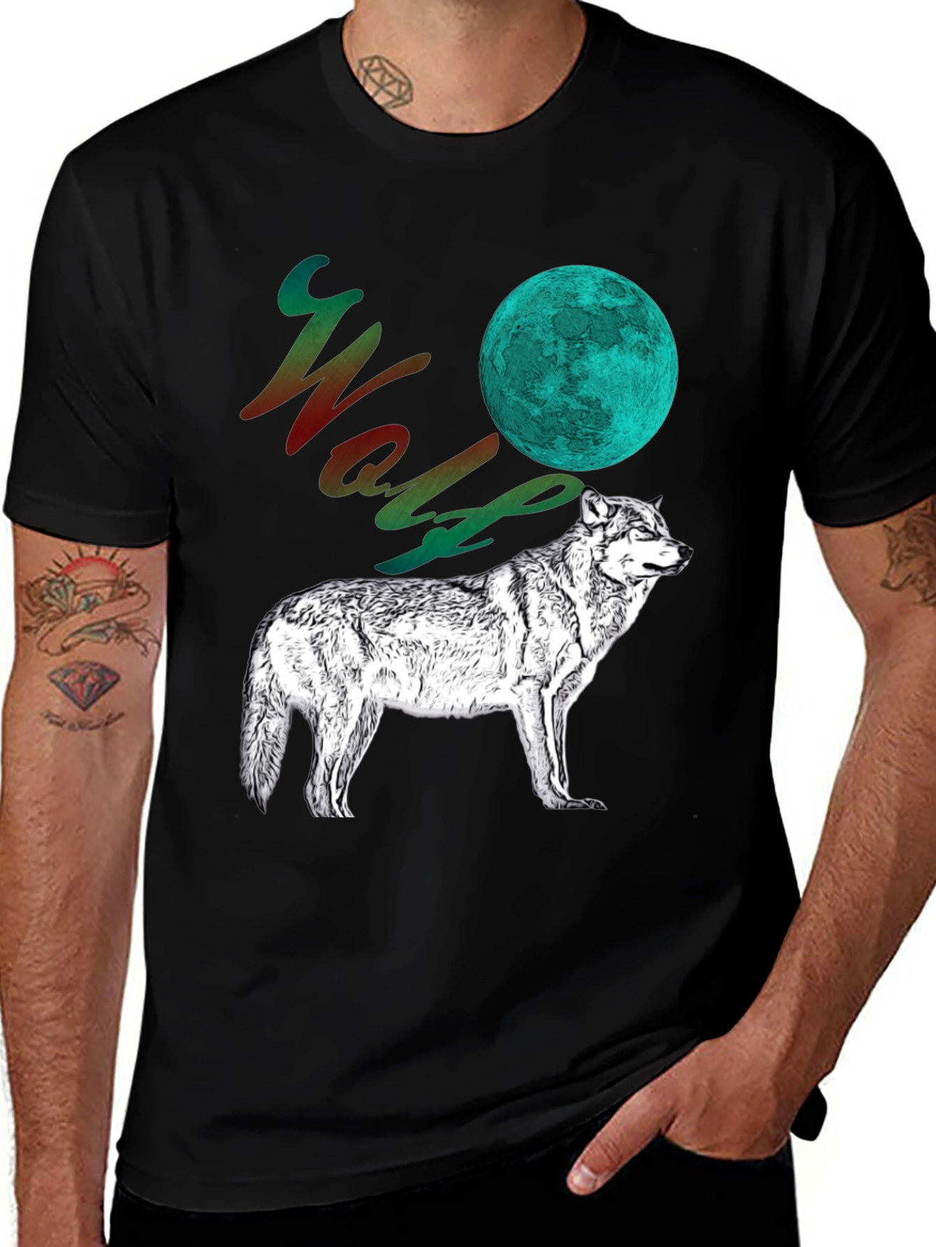 Variant 27 of Wolf Moon Graphic Tee - Men's Black T-Shirt