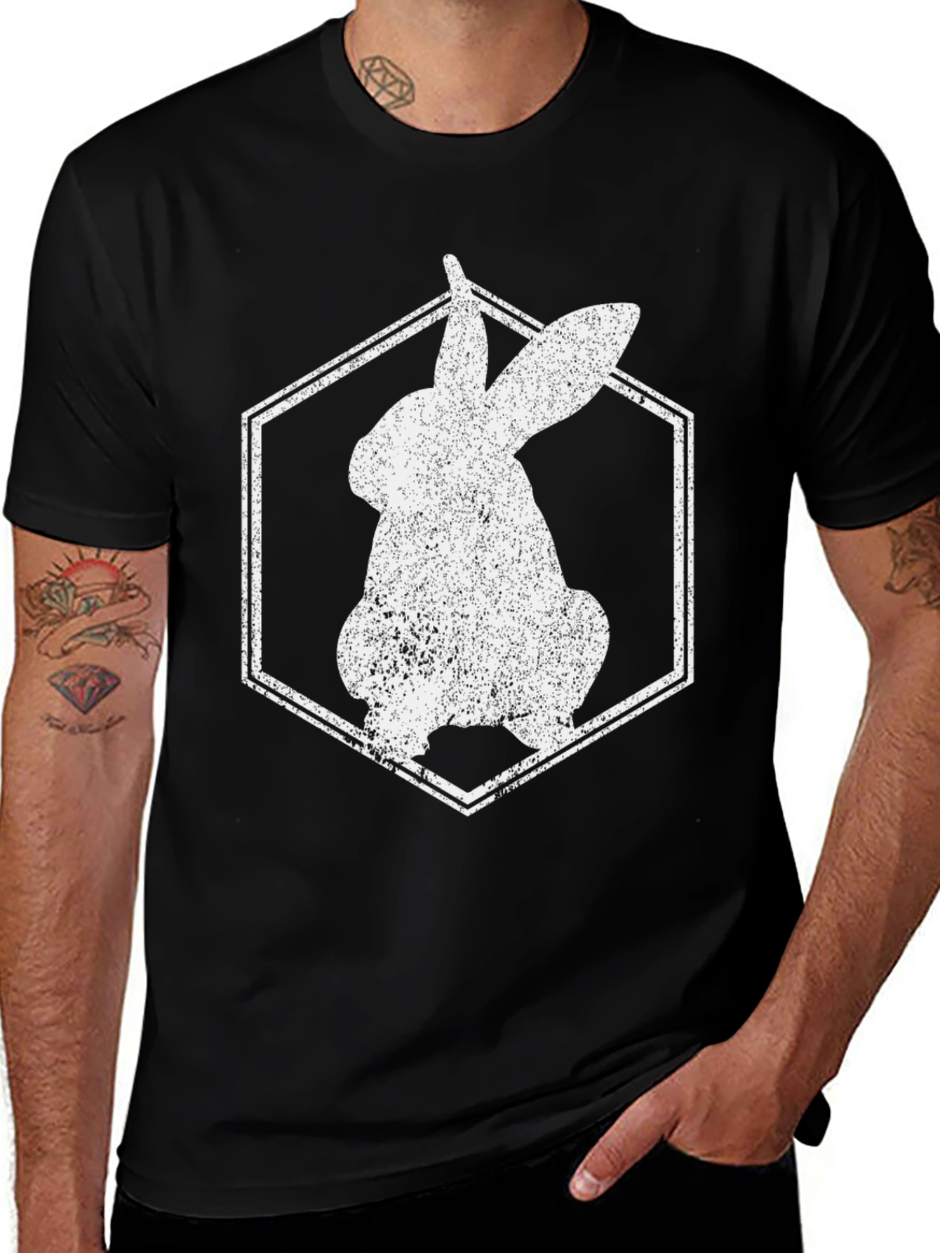 Variant 15 of Bunny Hexagon T-Shirt: Cute Easter Style