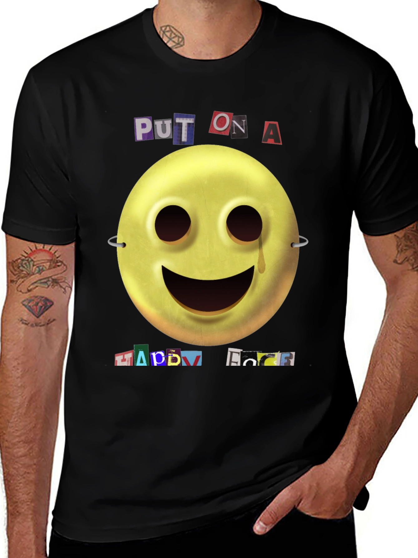 Variant 23 of Put On A Happy Face Black Graphic Tee