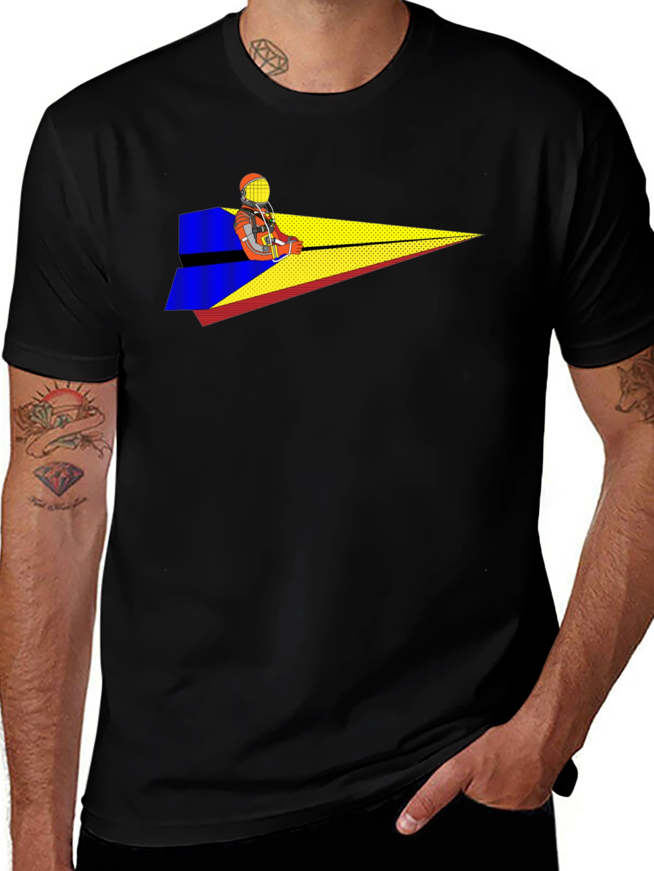 Variant 16 of Pilot Paper Airplane T-Shirt - Black