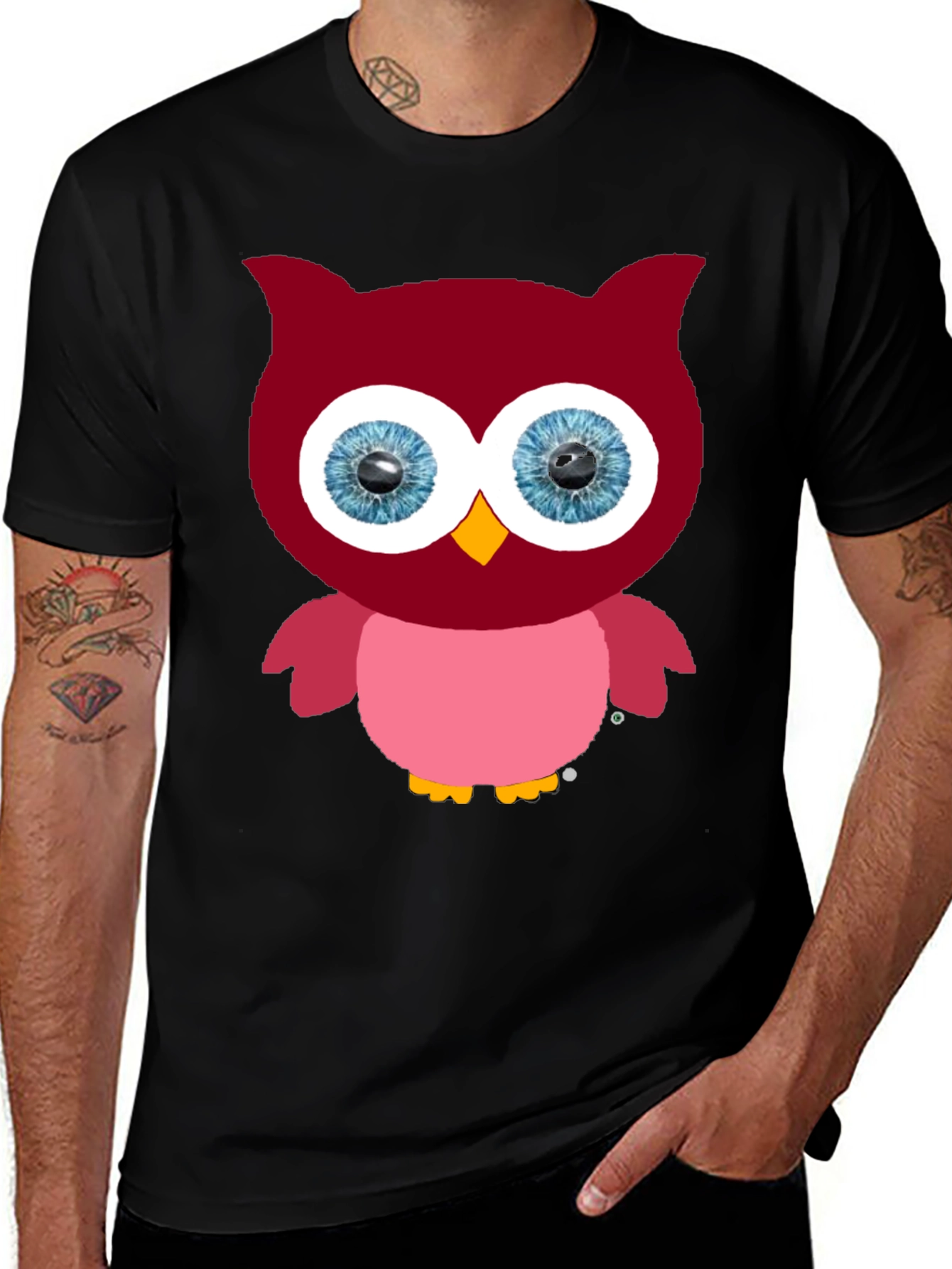 Variant 28 of Cartoon Owl Graphic Tee - Black Cotton Blend