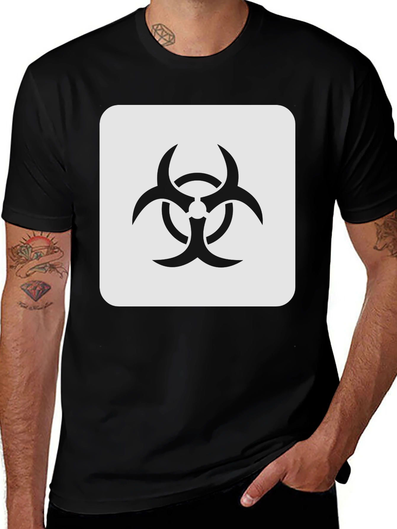 Variant 5 of Biohazard Symbol Graphic Tee - Black Cotton Blend T-Shirt