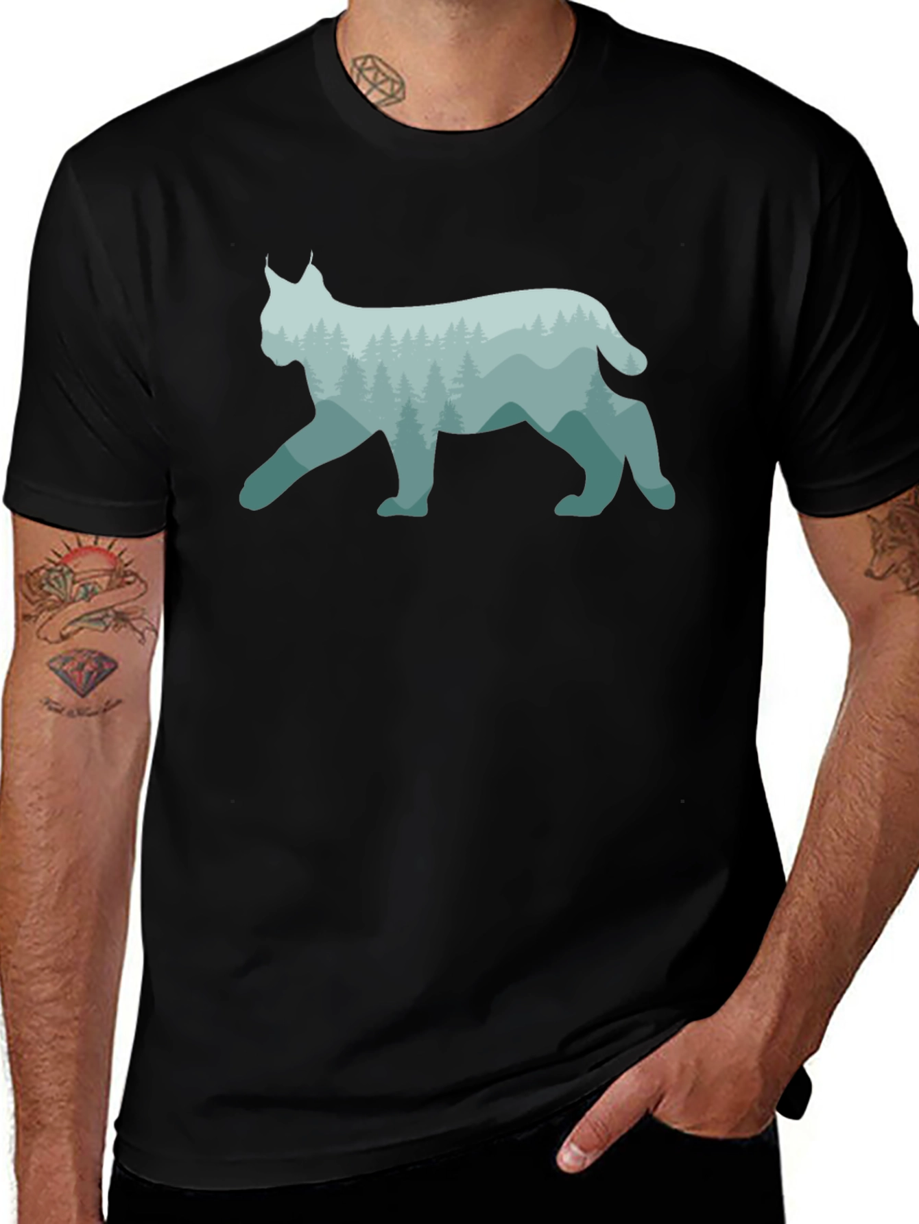 Lynx Forest Silhouette Black T-Shirt