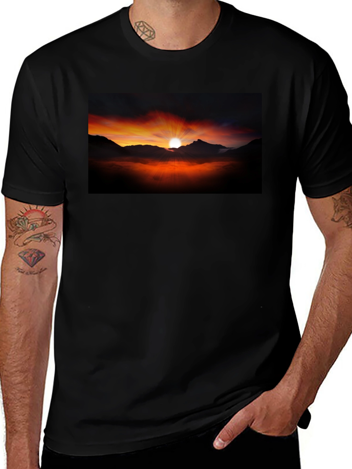 Variant 3 of Sunset Mountain Graphic Black Tee